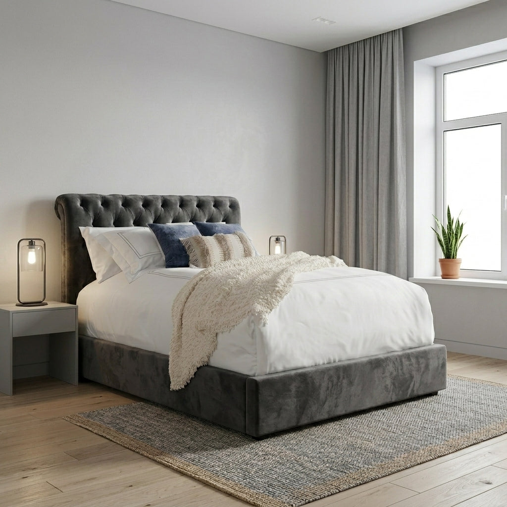 Elegant Modern Upholstered Bed with Tufted Headboard