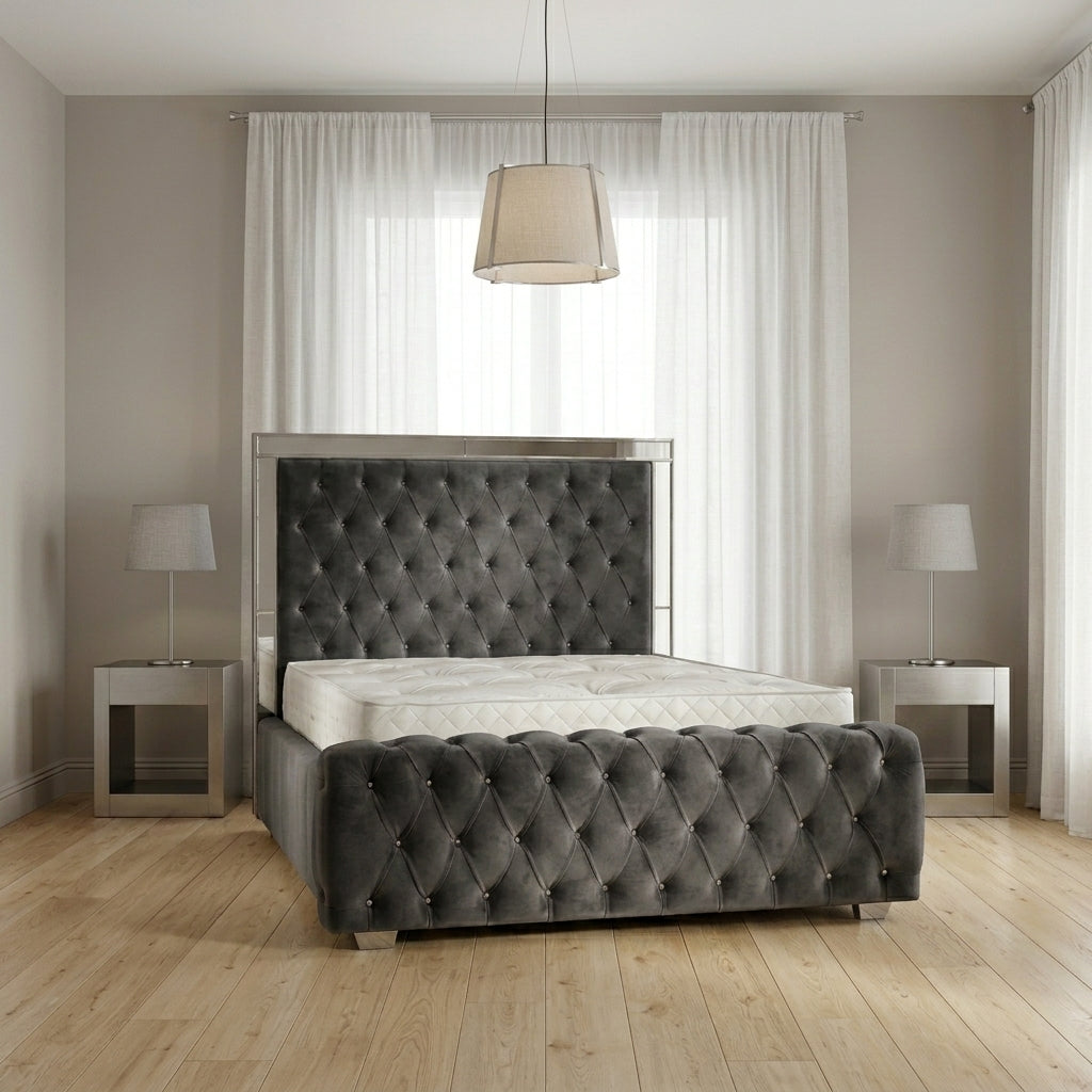 Elegance Mirror Bed Frame in Plush Velvet