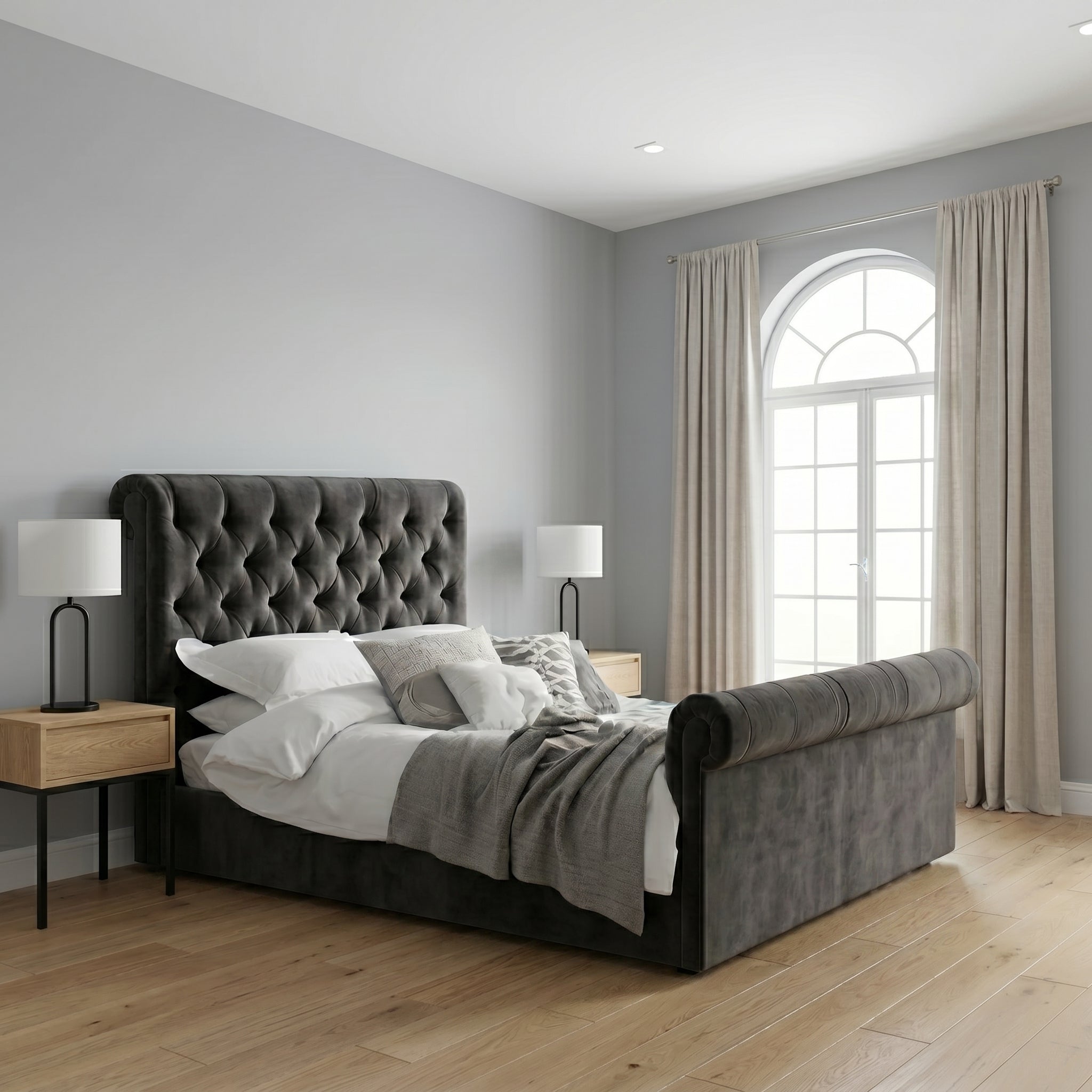 Chesterfield Cream Sleigh Bed King Size