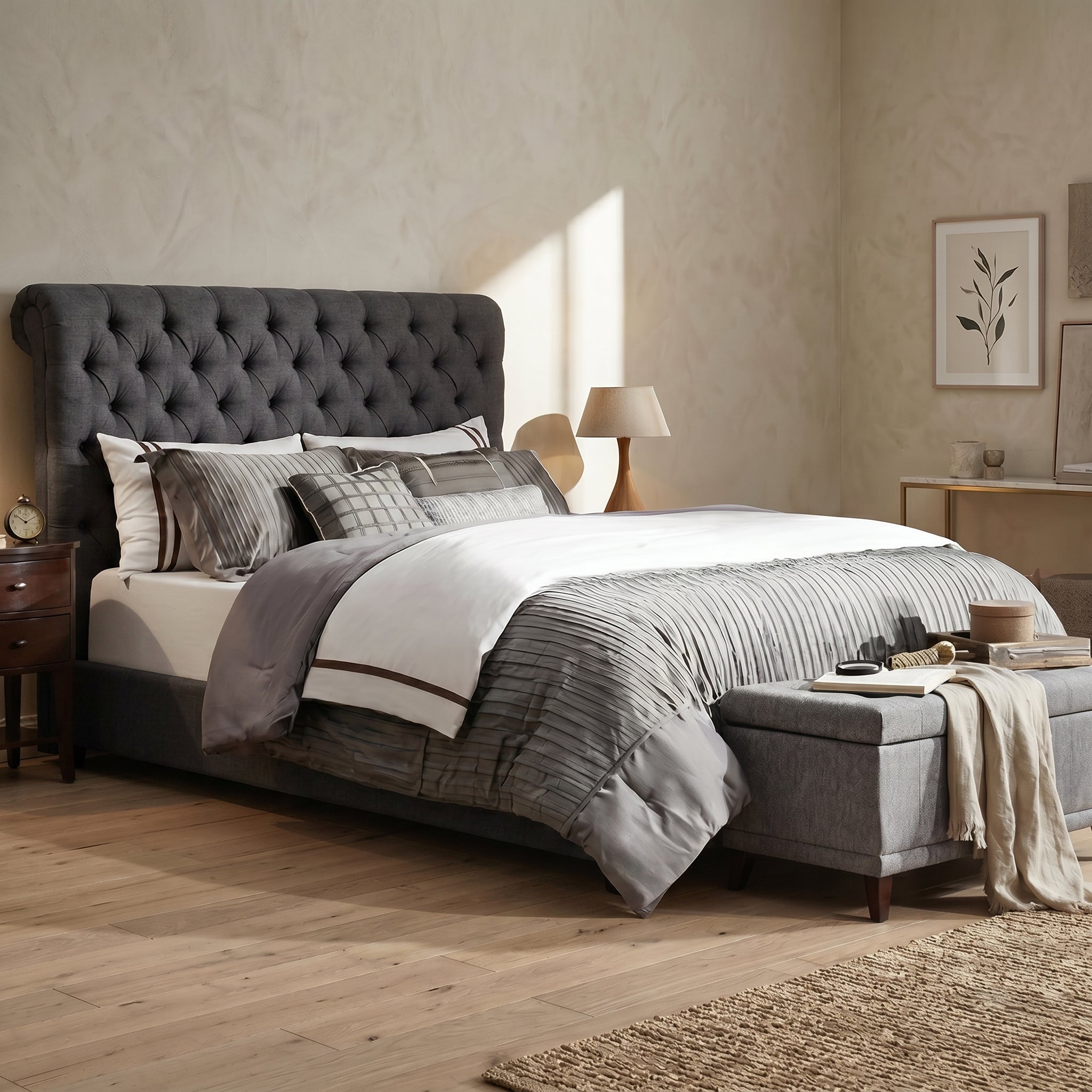 Chesterfield Cream Sleigh Bed King Size