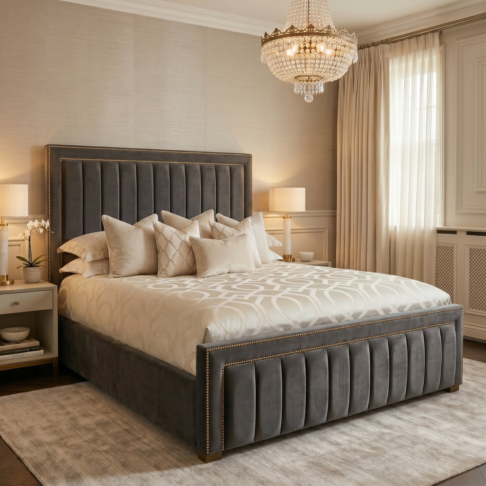 Modern Stripe King Panel Bed Frame