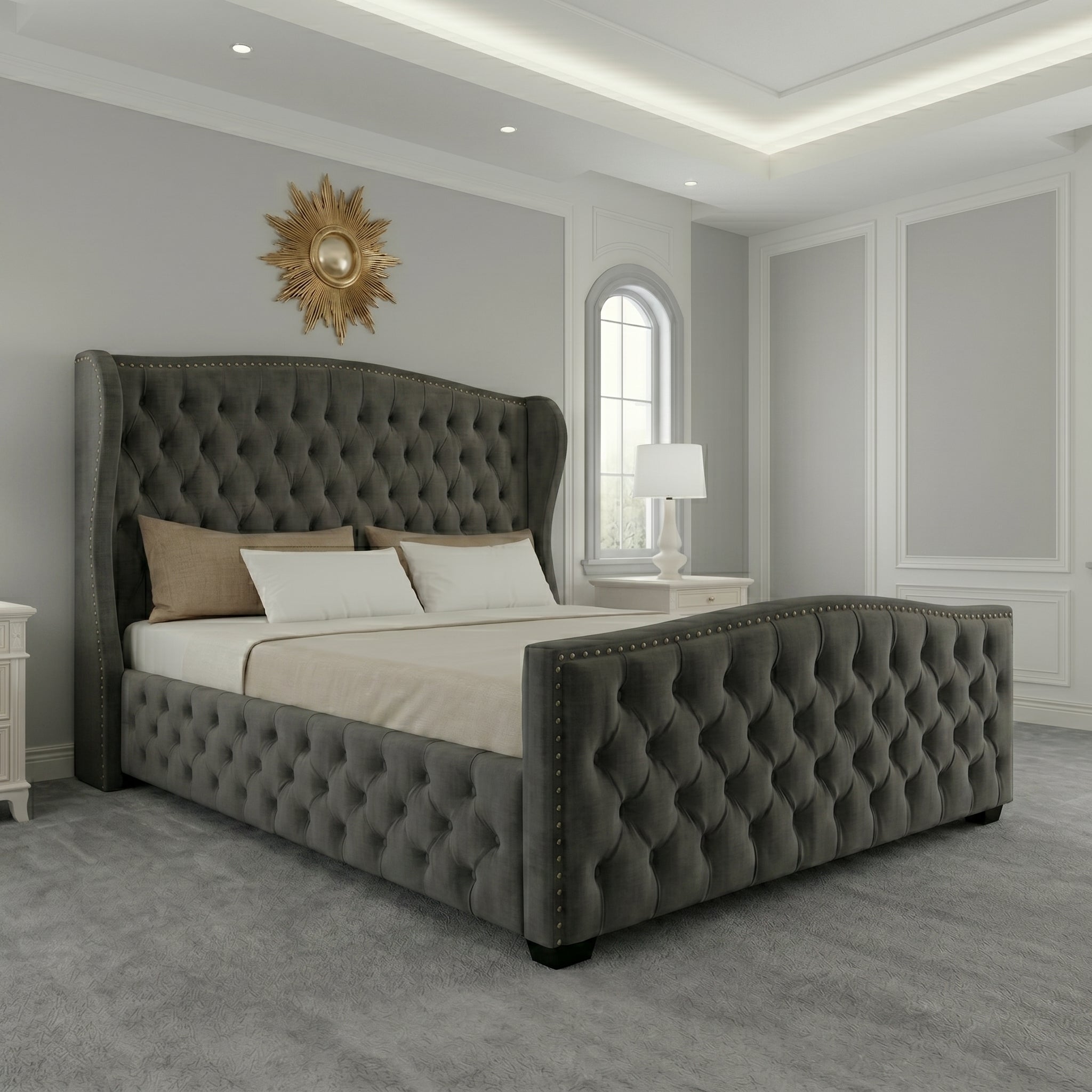 Buckingham Wingback Upholstered Bed with Classic Design