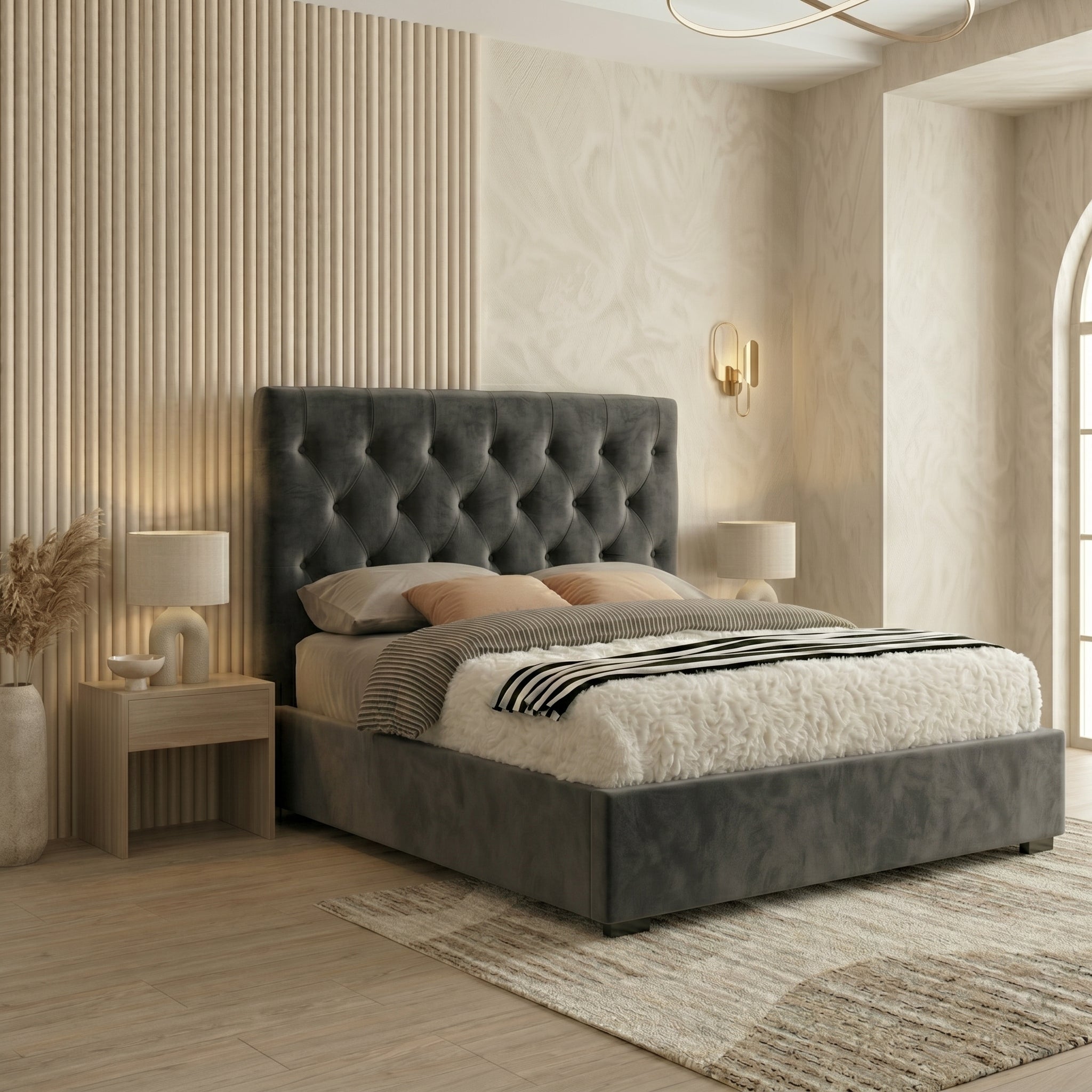 Majestic Chesterfield Cream Ottoman Bed King Size