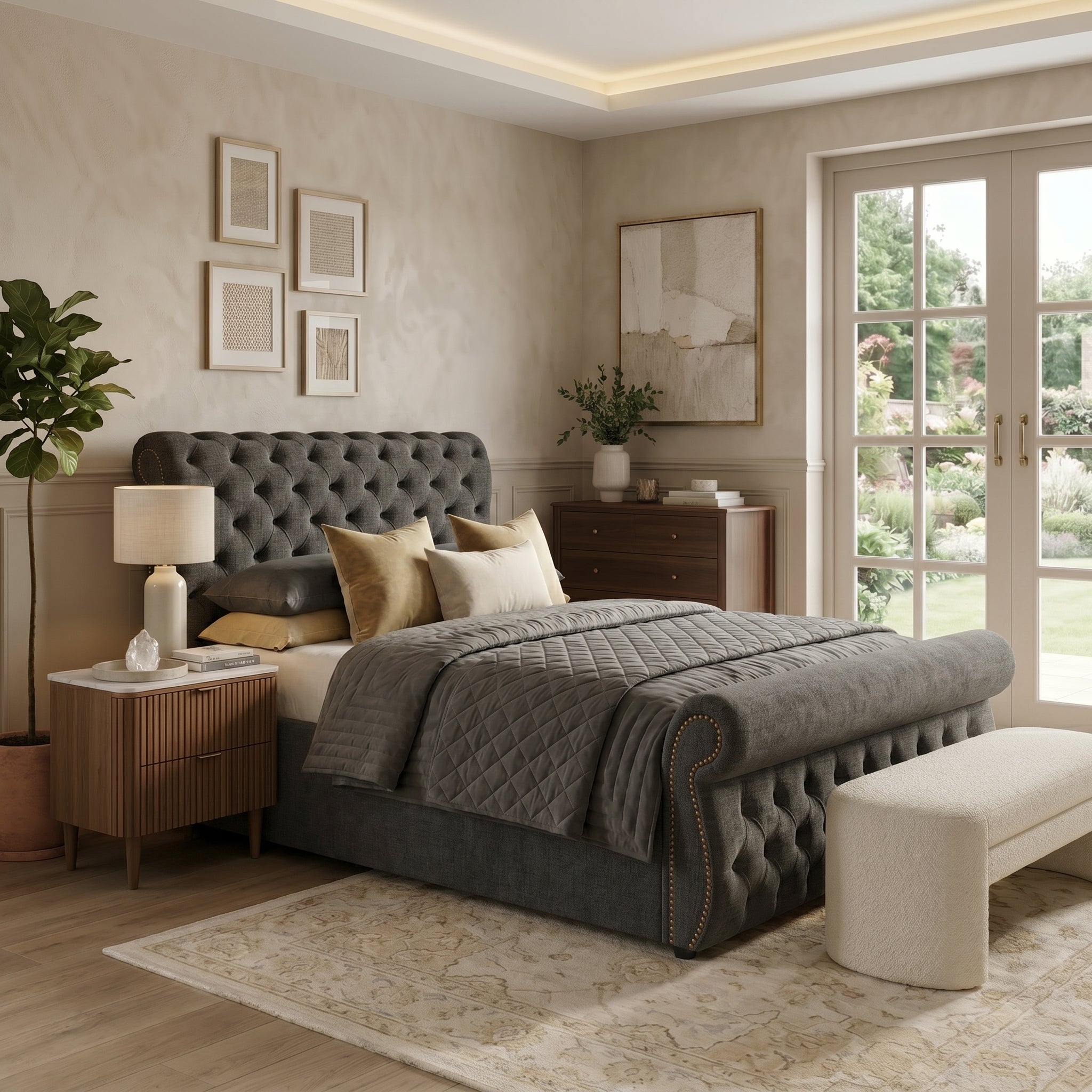 Elegant Upholstered Bed with Ottoman Storage Option