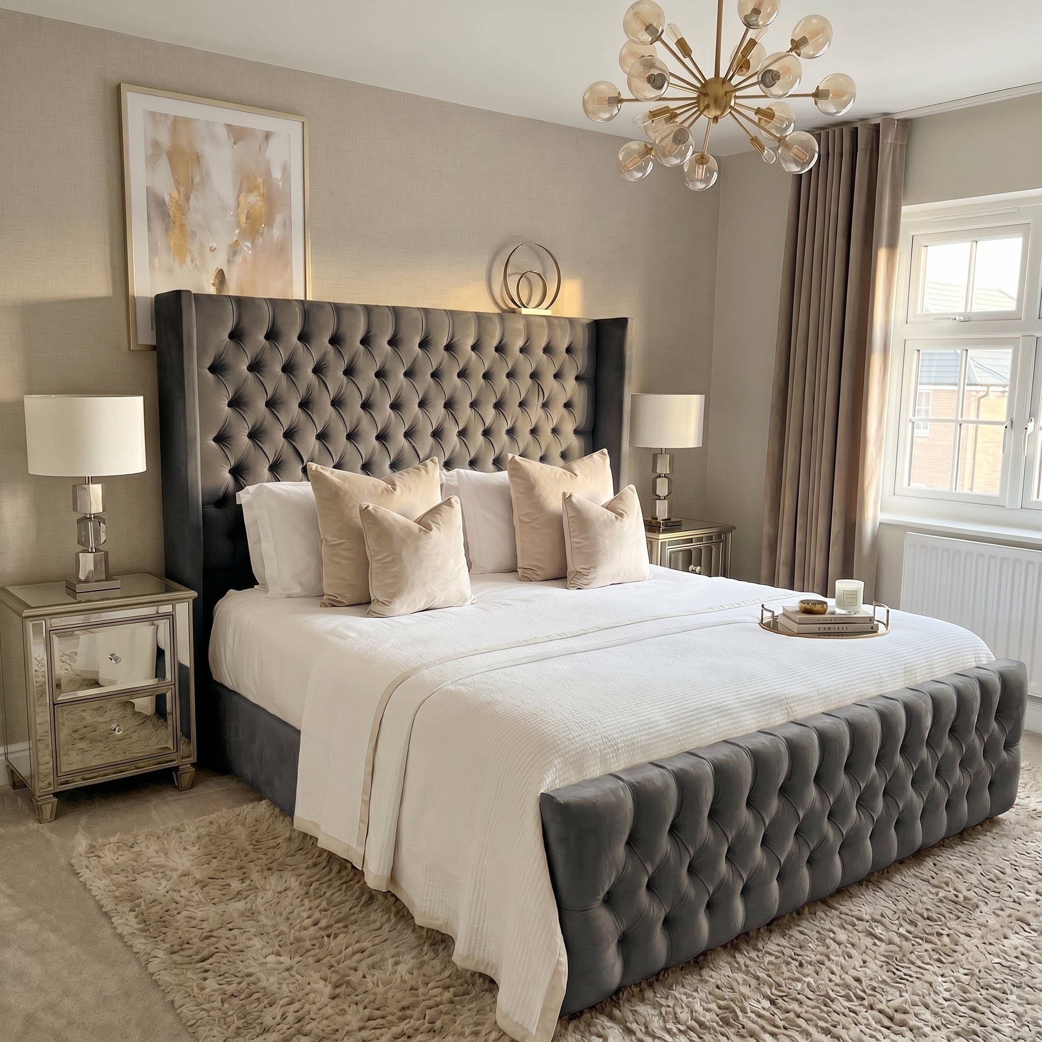 Wingback Upholstered Bed Frame Discounted Price