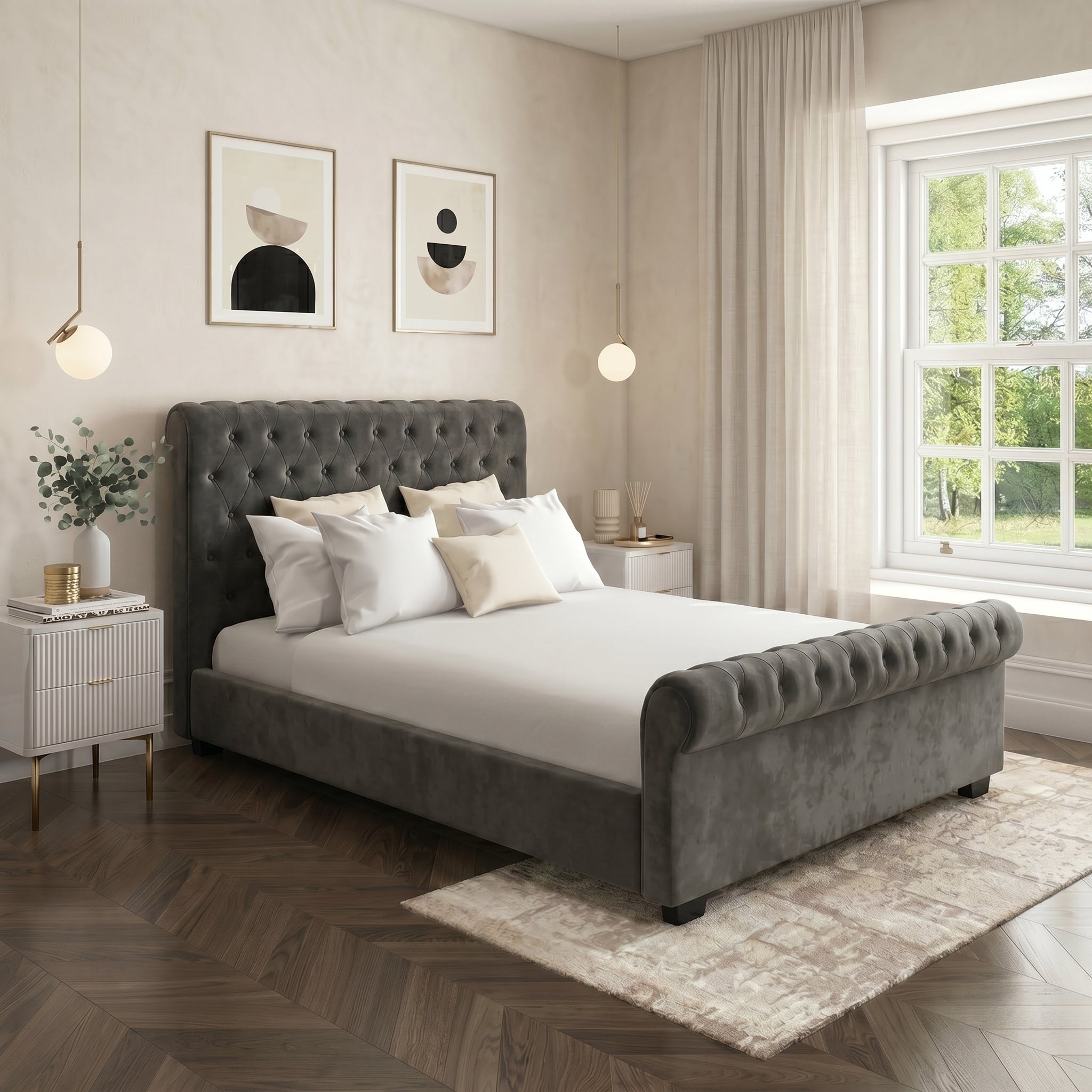 Elegant Modern Tufted Bed with Upholstered Frame