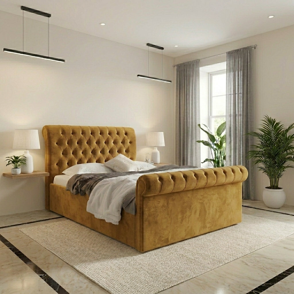 Luxurious Plush Velvet Upholstered Bed