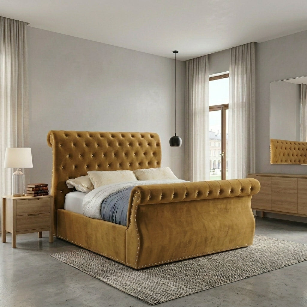 Luxurious Black Velvet Upholstered Bed