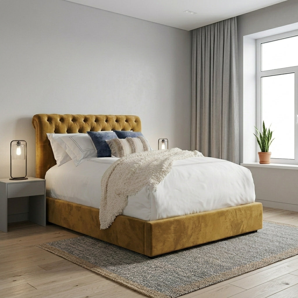 Elegant Modern Upholstered Bed with Tufted Headboard