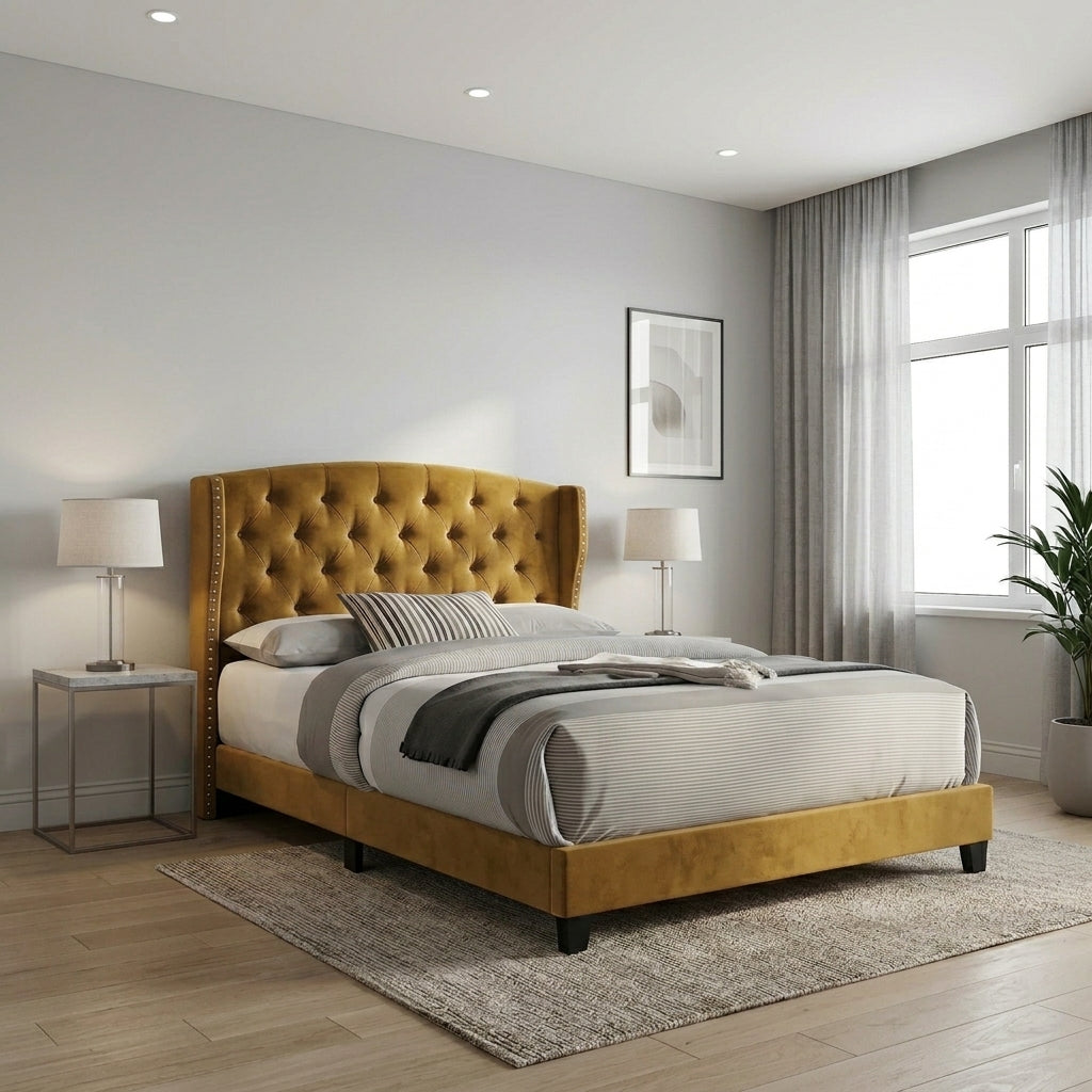 Elegant Modern Upholstered Bed with Tufted Headboard