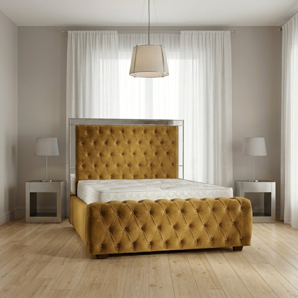 Elegance Mirror Bed Frame in Plush Velvet