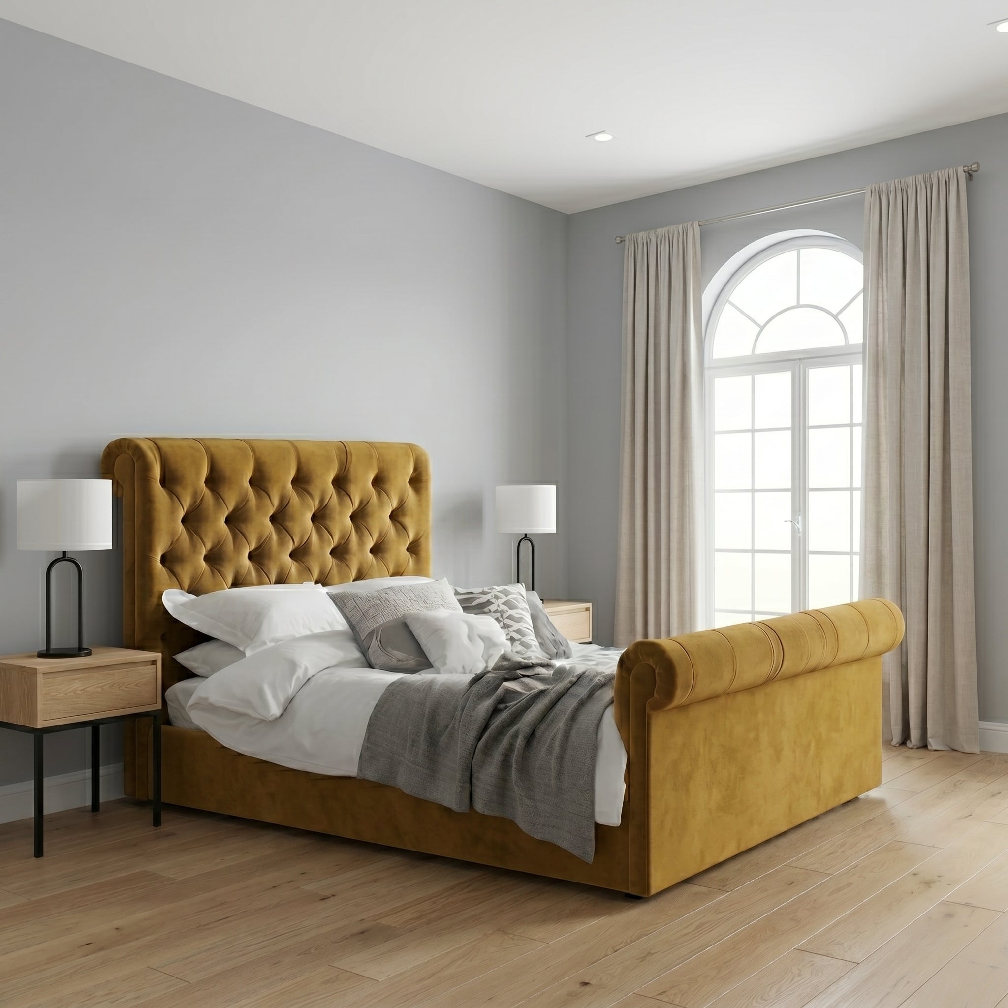 Chesterfield Cream Sleigh Bed King Size