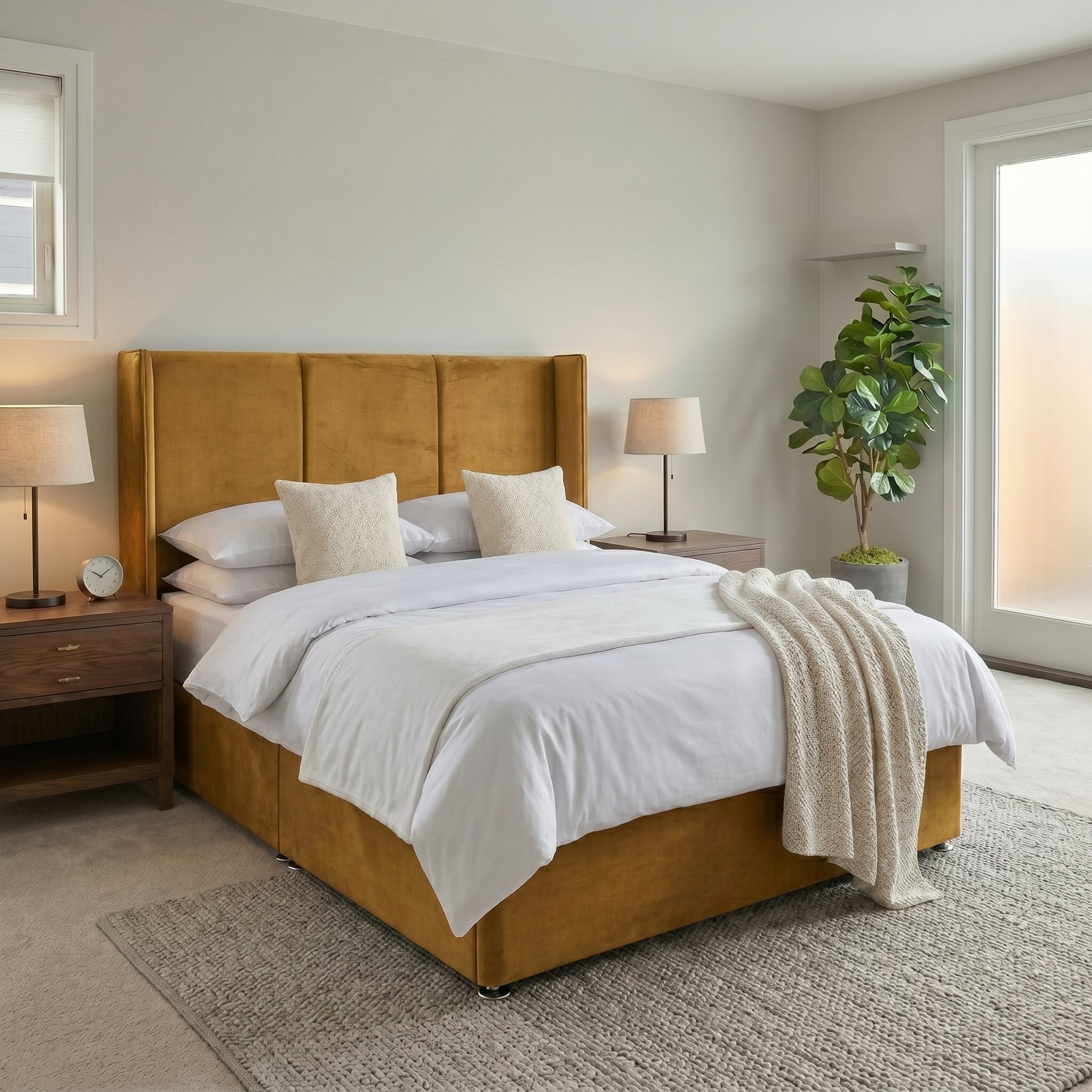 Wingback Upholstered Ottoman Bed Frame
