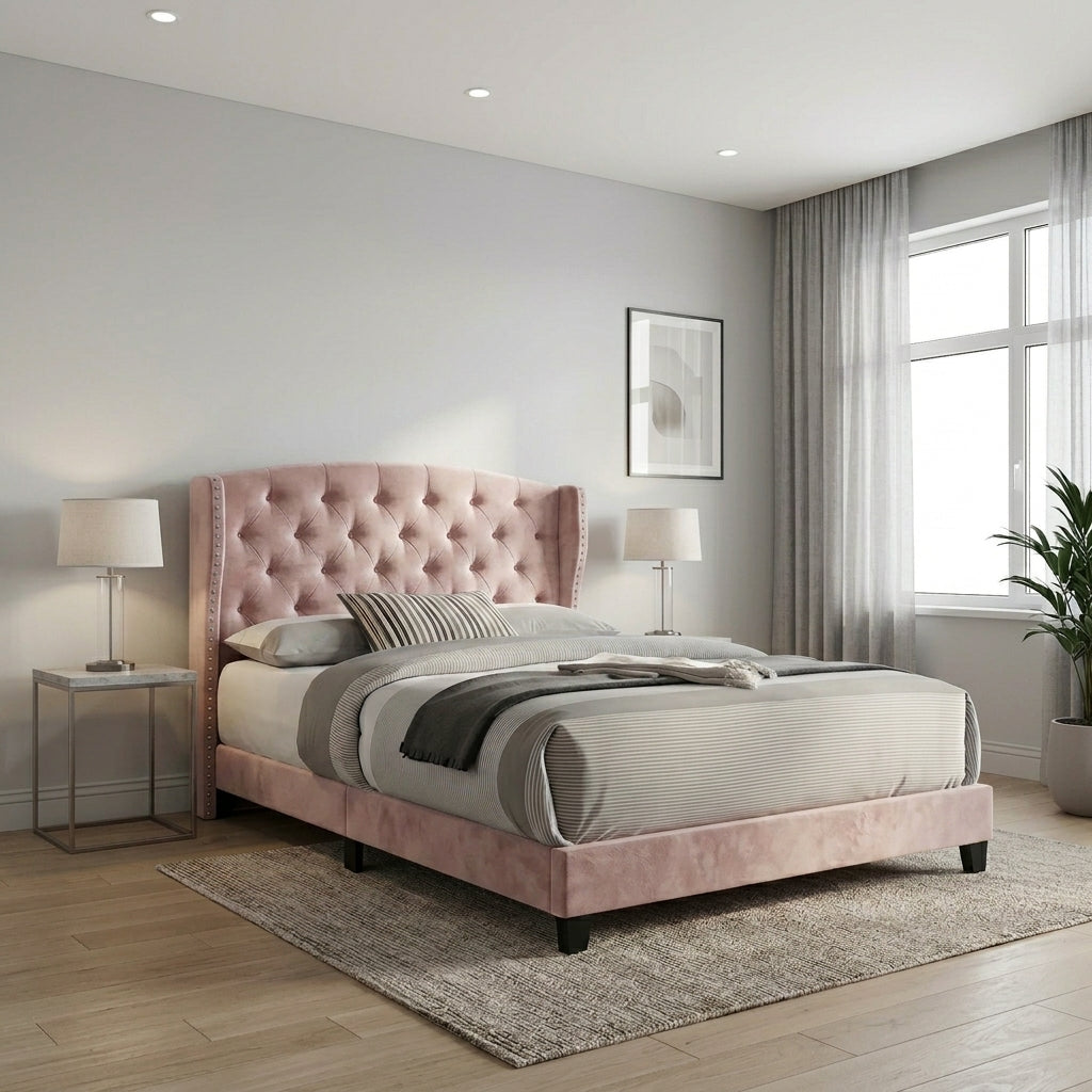 Elegant Modern Upholstered Bed with Tufted Headboard
