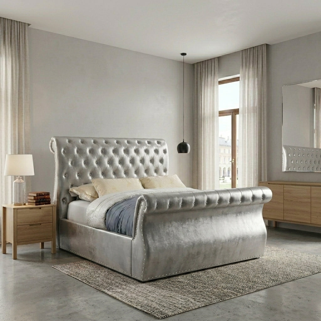 Luxurious Black Velvet Upholstered Bed