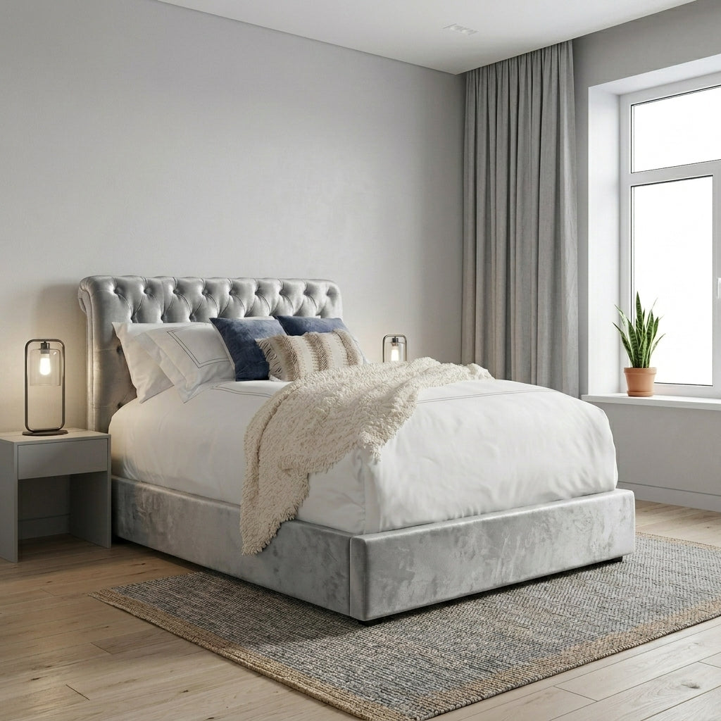 Elegant Modern Upholstered Bed with Tufted Headboard