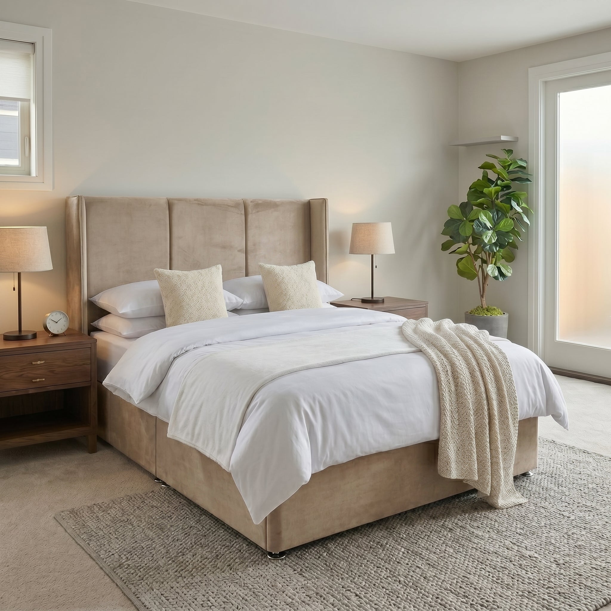 Wingback Upholstered Ottoman Bed Frame