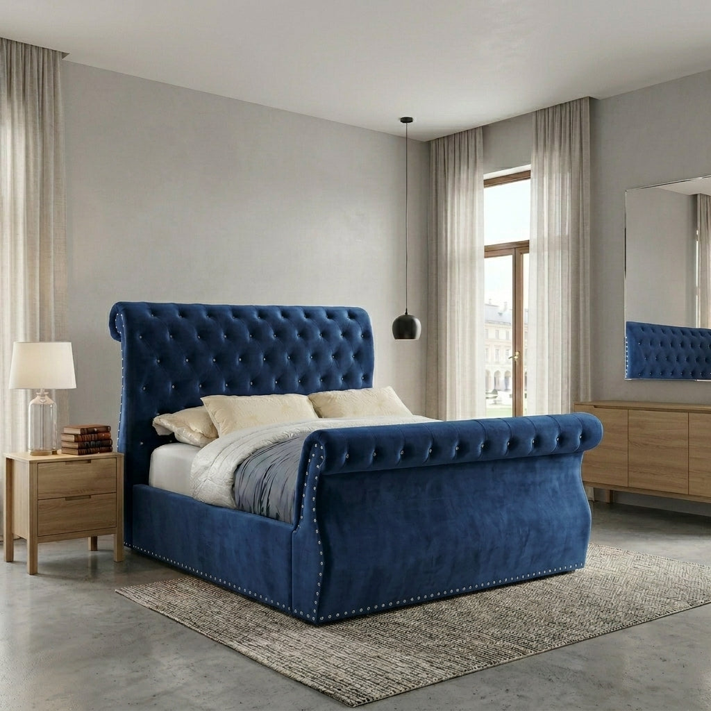 Luxurious Black Velvet Upholstered Bed