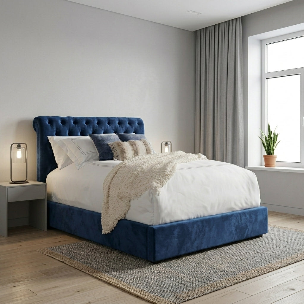 Elegant Modern Upholstered Bed with Tufted Headboard
