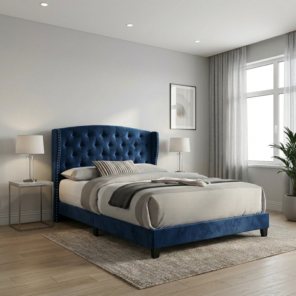Elegant Modern Upholstered Bed with Tufted Headboard