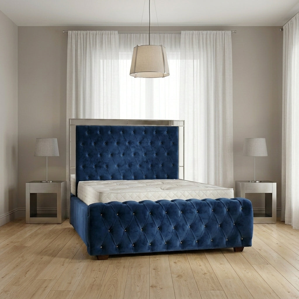 Elegance Mirror Bed Frame in Plush Velvet
