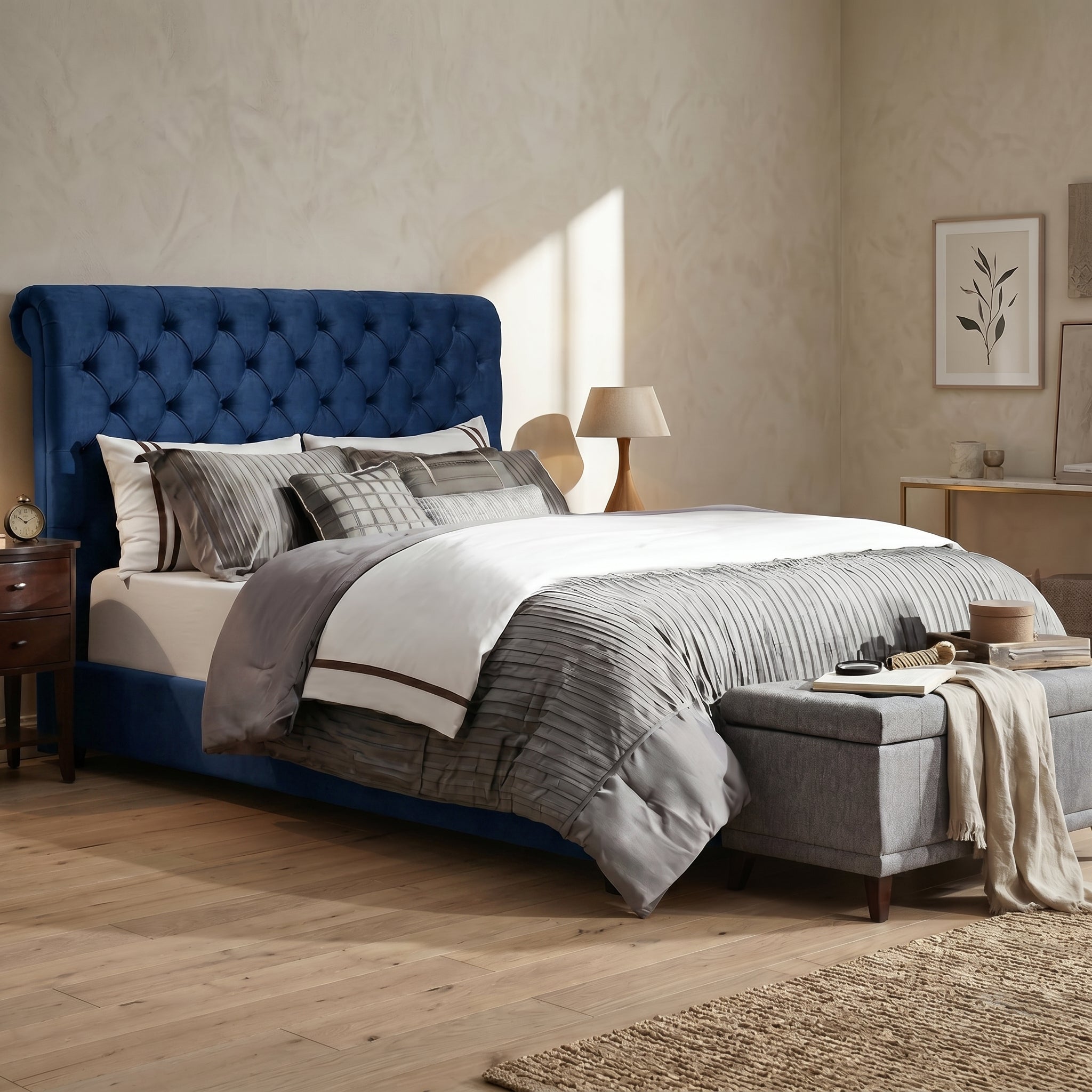 Chesterfield Cream Sleigh Bed King Size