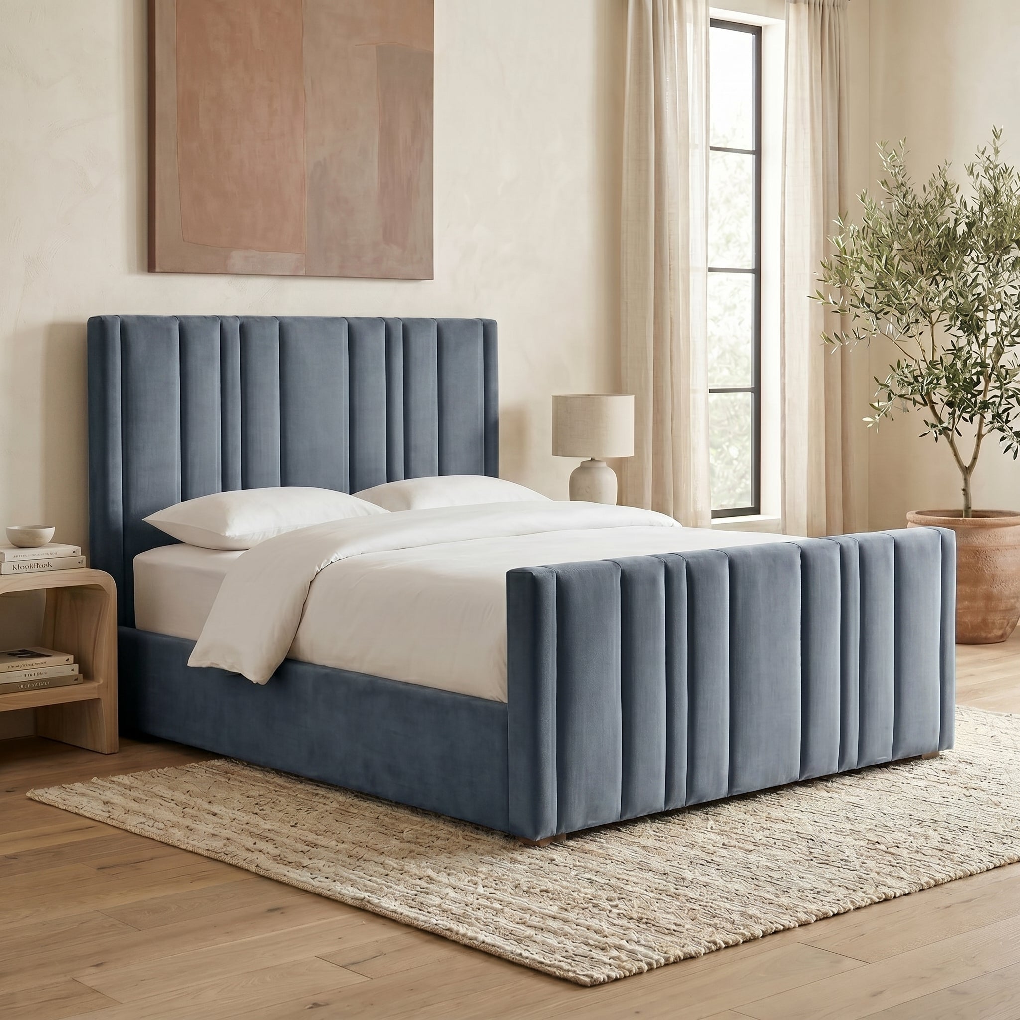 Upholstered Platform Bed with Vertical Channel Tufting