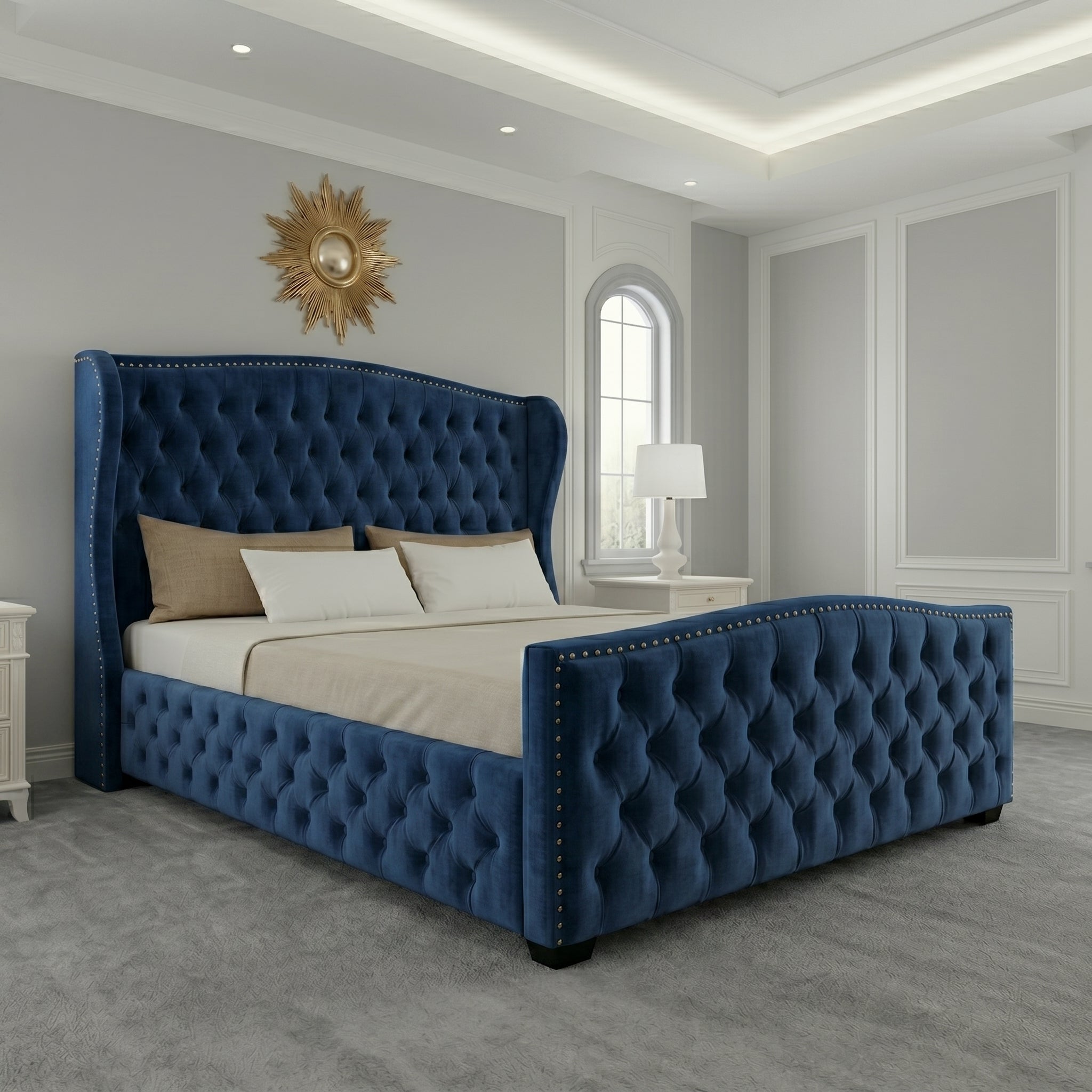 Buckingham Wingback Upholstered Bed with Classic Design