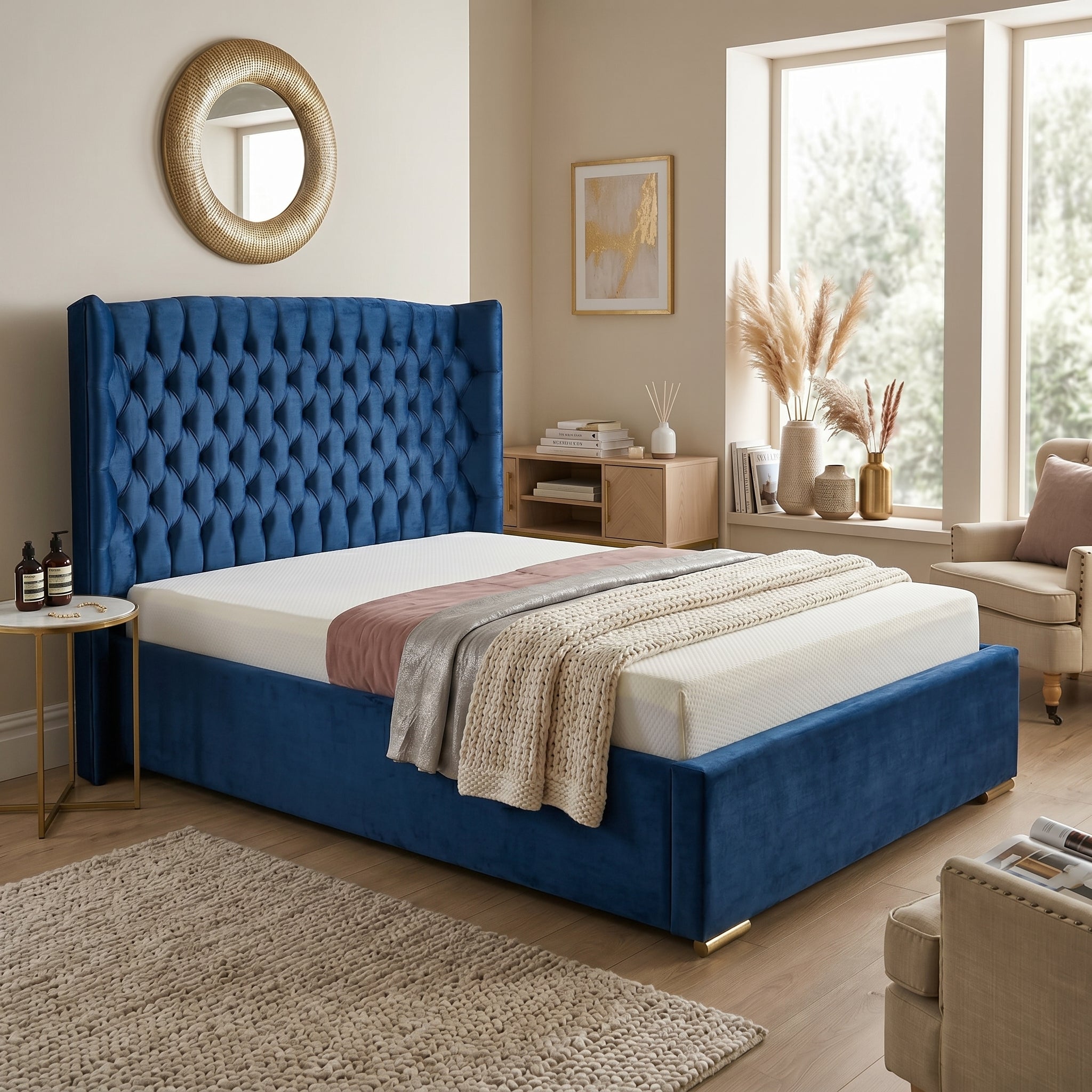 Orchid Upholstered Chesterfield Wing Bed Frame