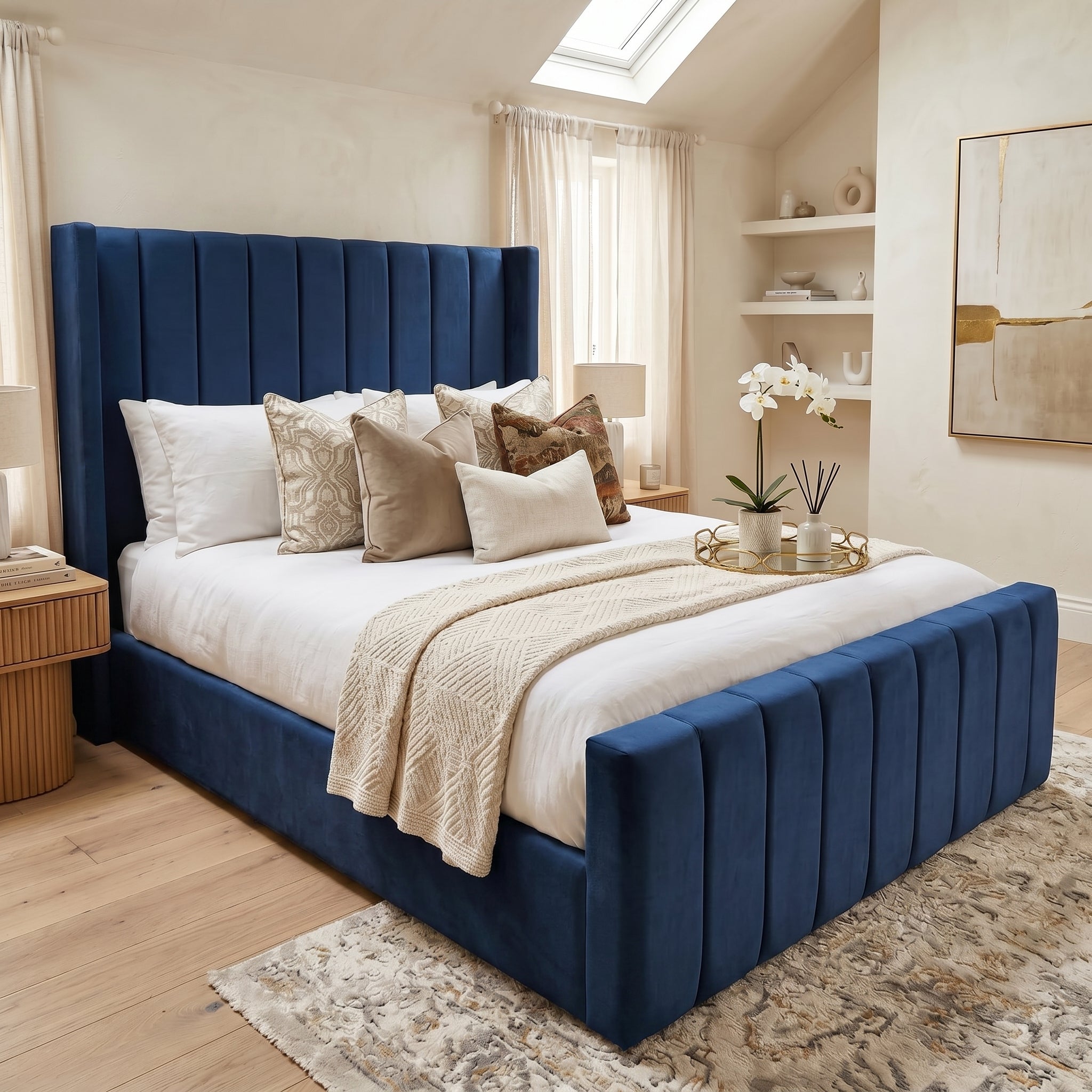 Wingback Line Panel Upholstered Bed Frame