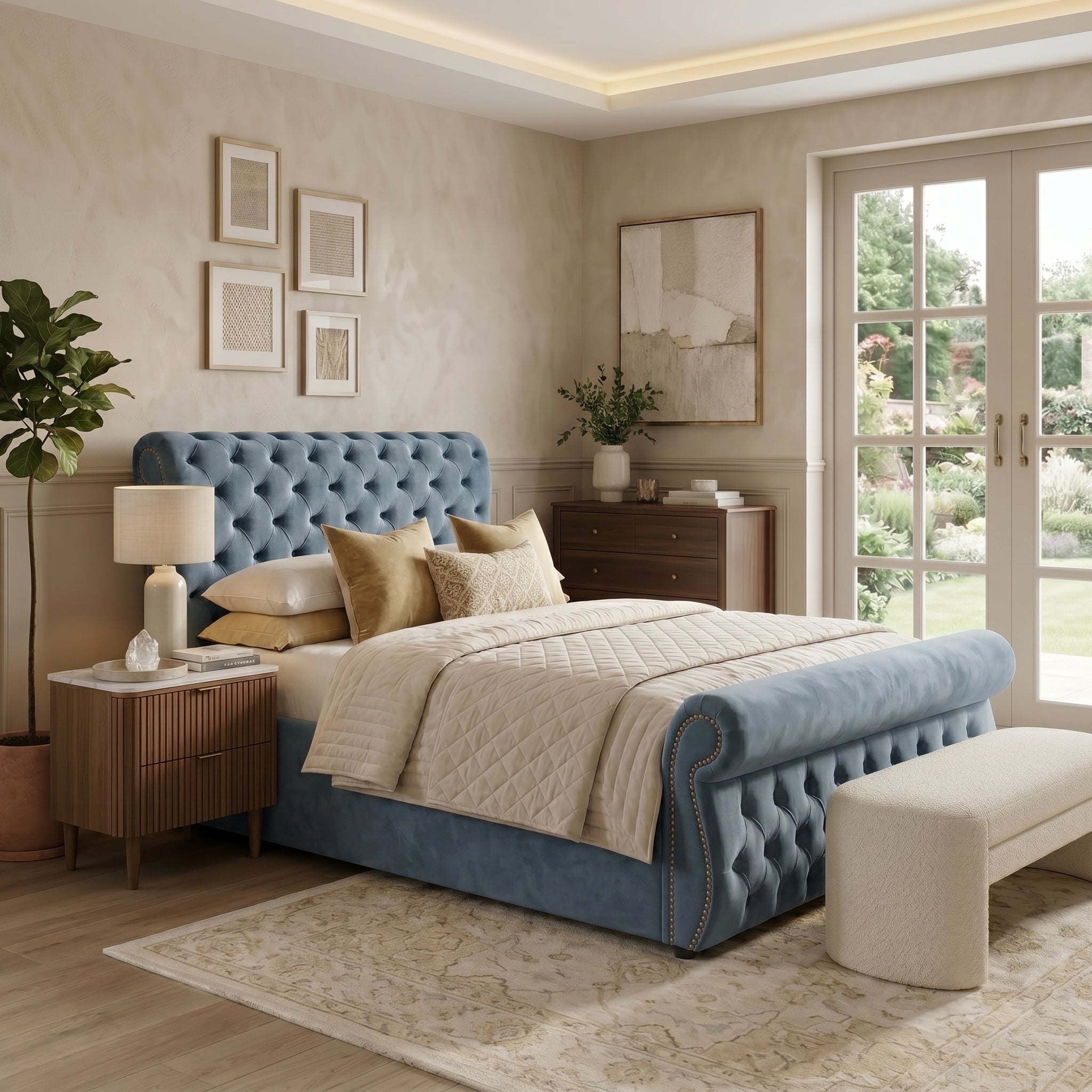 Elegant Upholstered Bed with Ottoman Storage Option