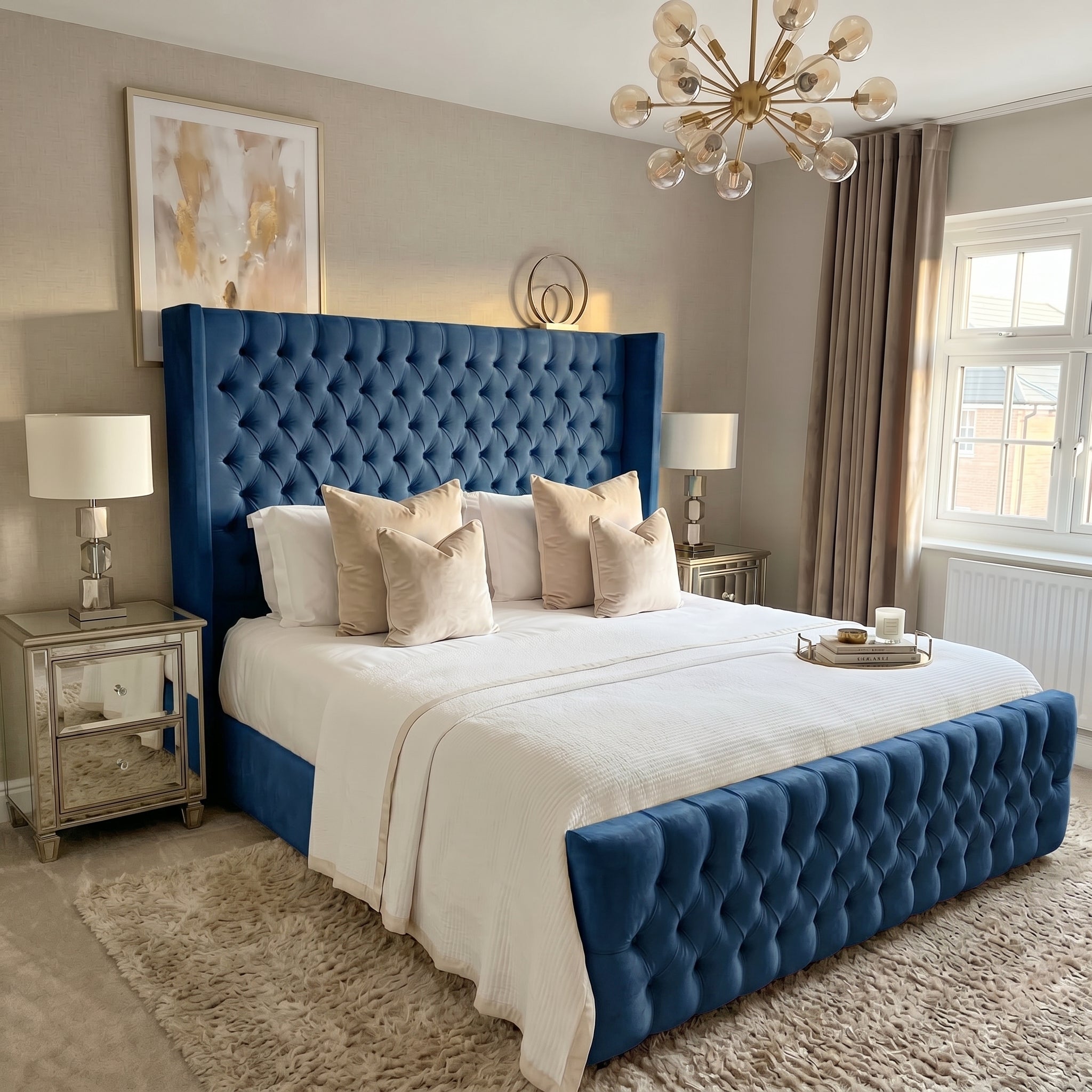 Wingback Upholstered Bed Frame Discounted Price