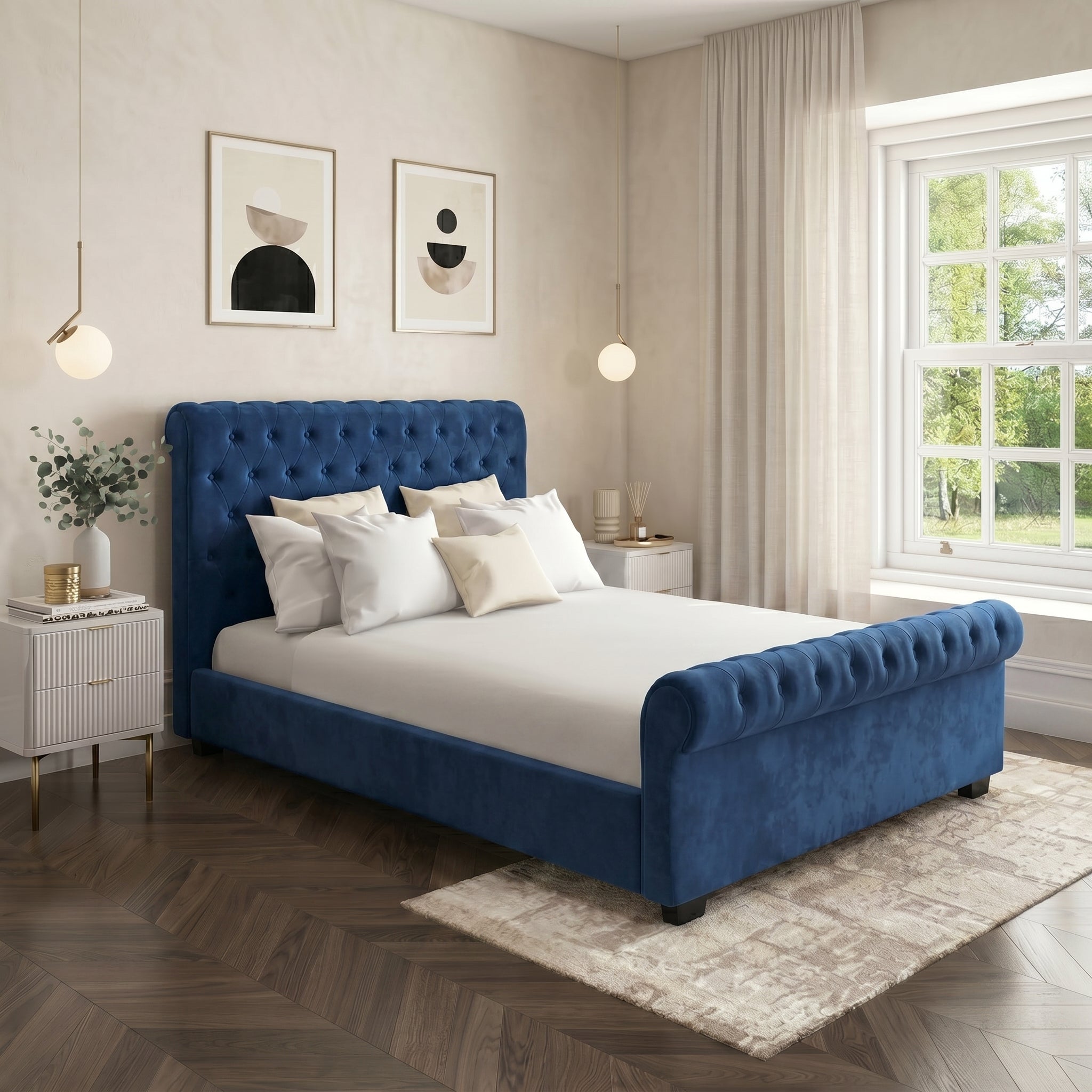 Elegant Modern Tufted Bed with Upholstered Frame