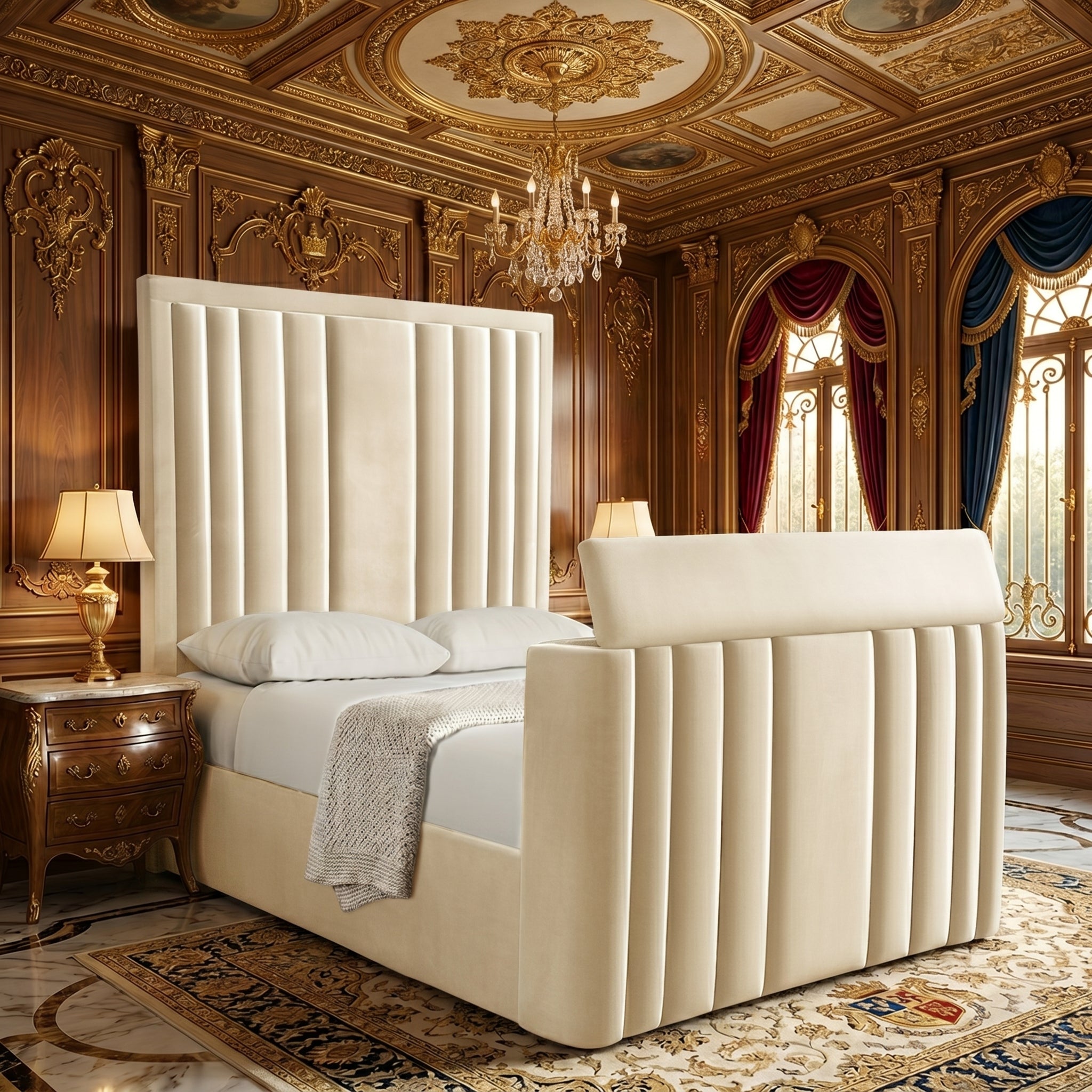 Modern Upholstered Bed with Integrated TV Lift