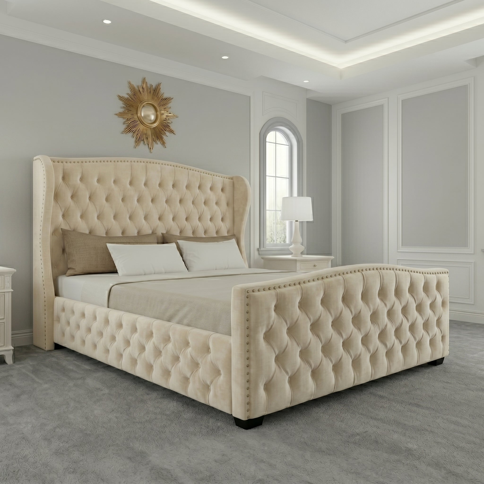 Buckingham Wingback Upholstered Bed with Classic Design