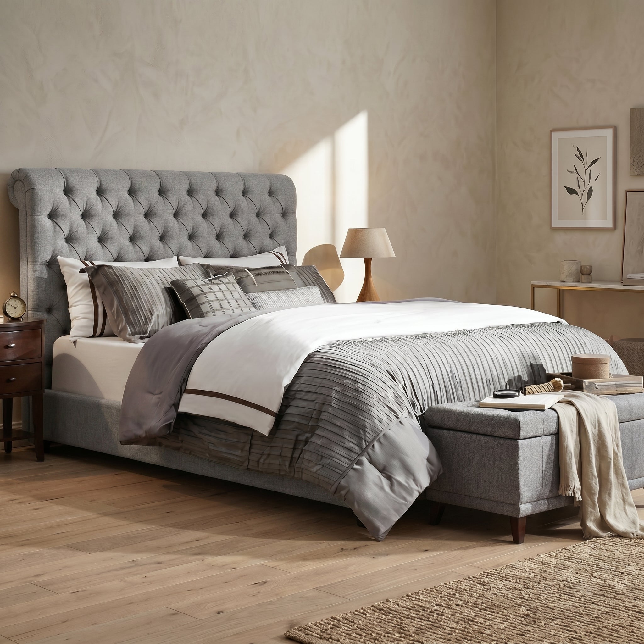Chesterfield Cream Sleigh Bed King Size