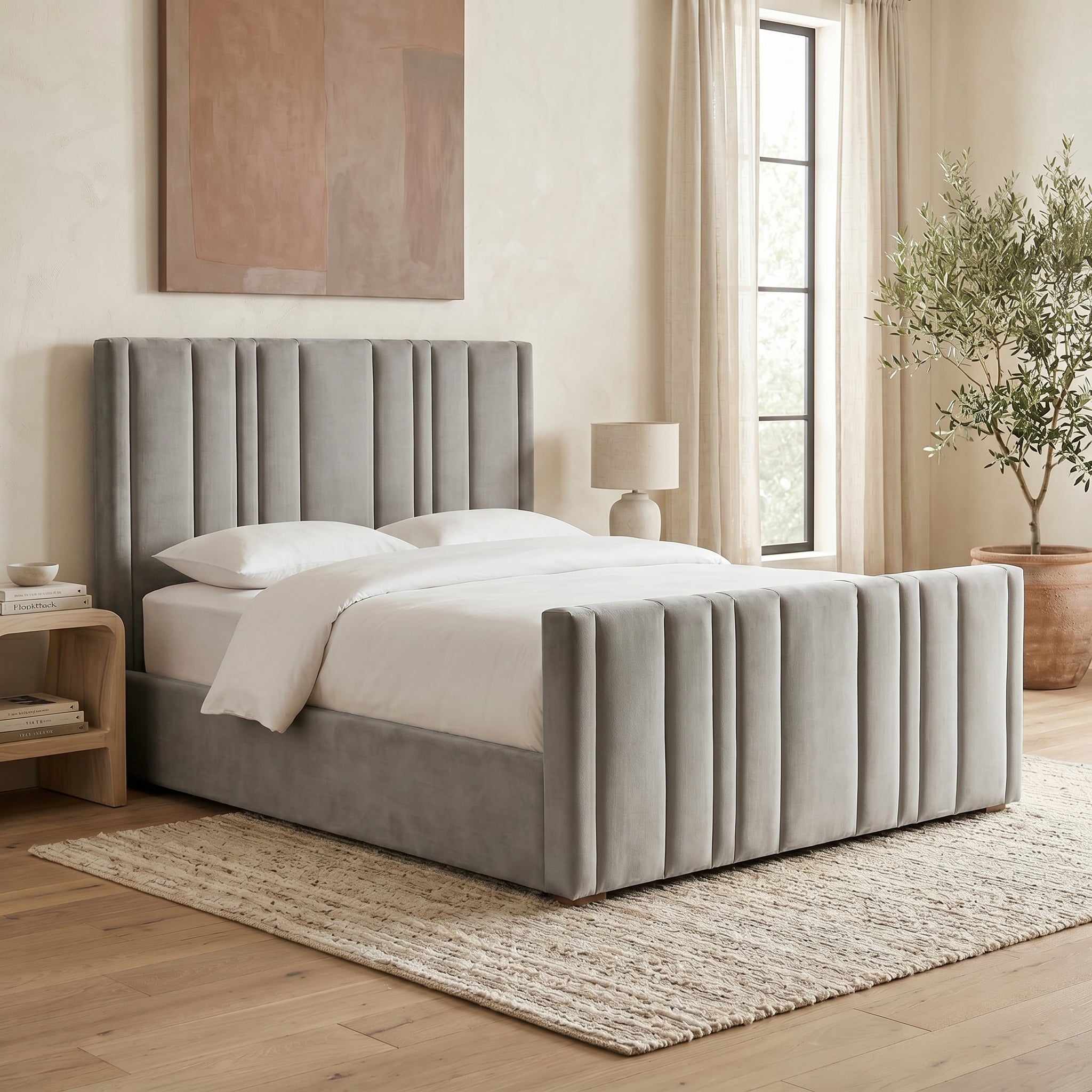 Upholstered Platform Bed with Vertical Channel Tufting