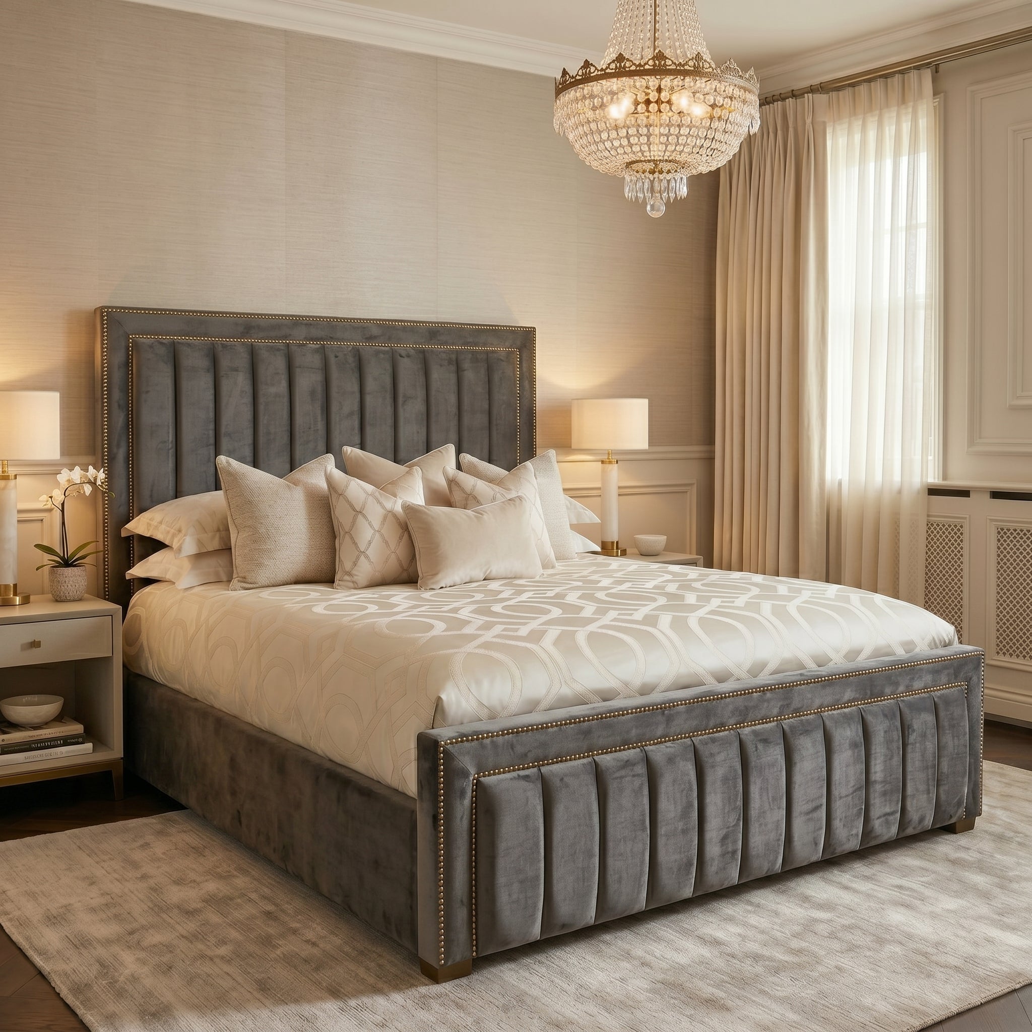 Modern Stripe King Panel Bed Frame