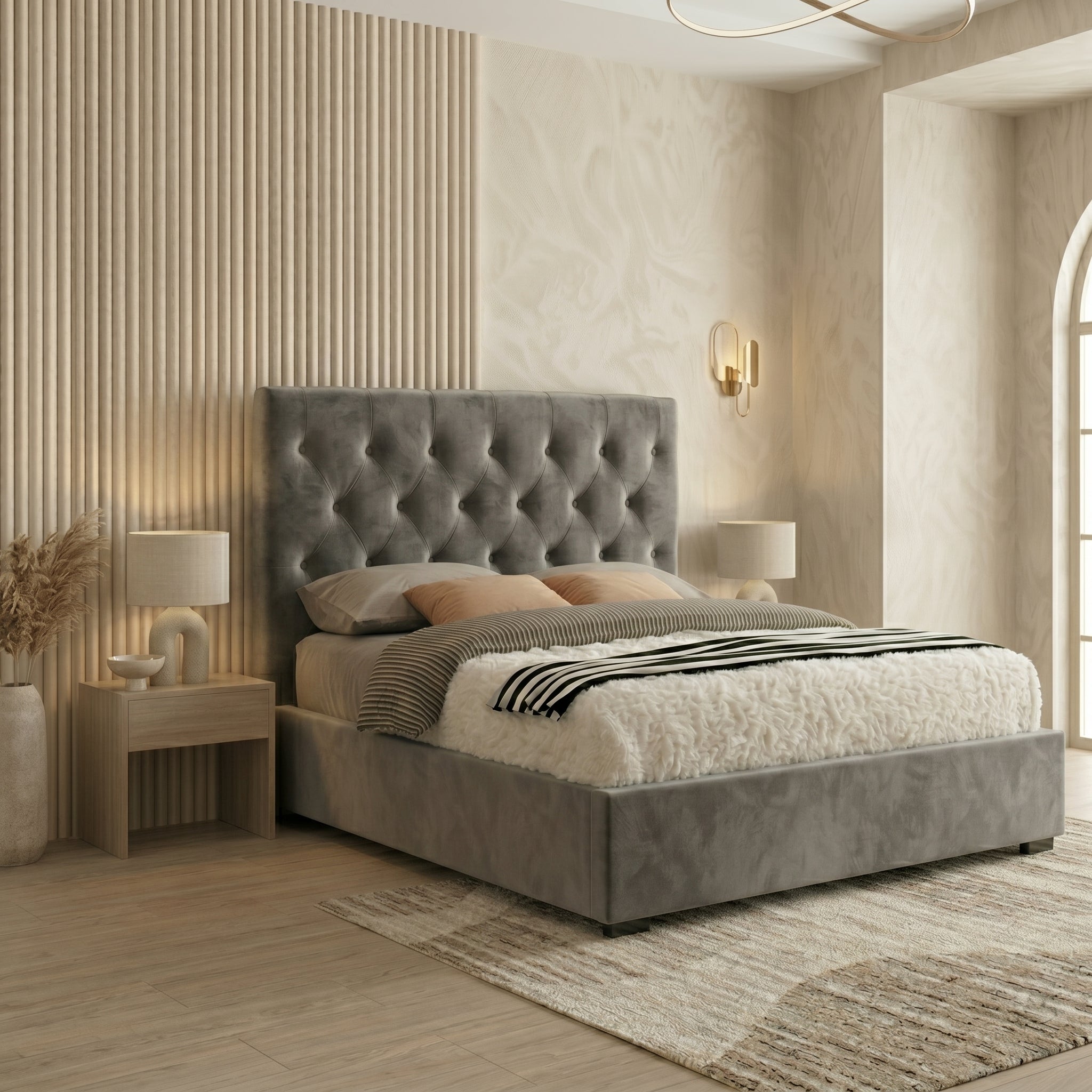 Majestic Chesterfield Cream Ottoman Bed King Size