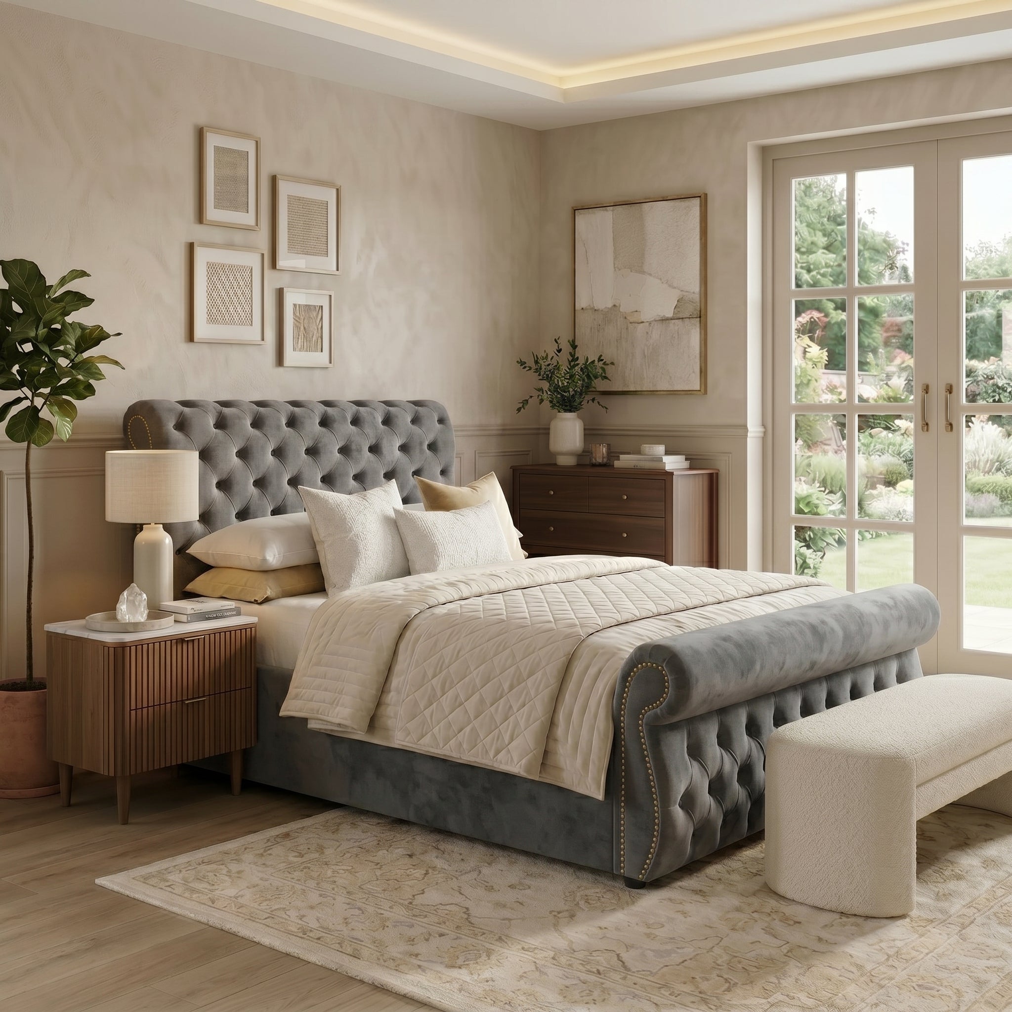 Elegant Upholstered Bed with Ottoman Storage Option