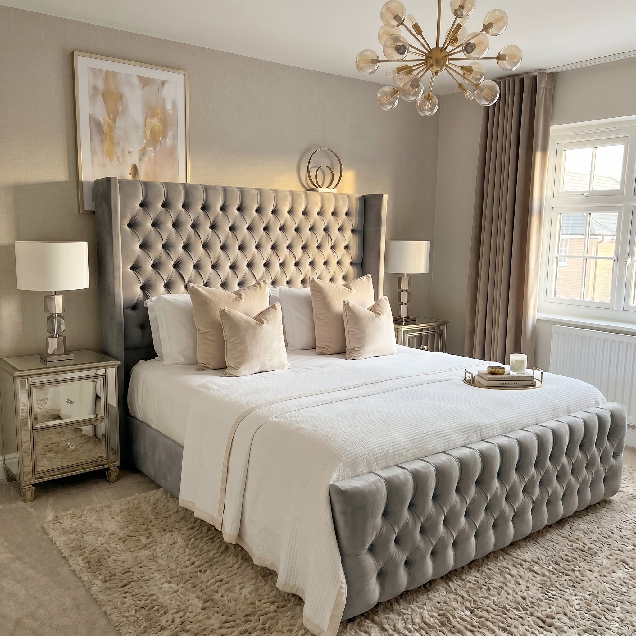 Wingback Upholstered Bed Frame Discounted Price