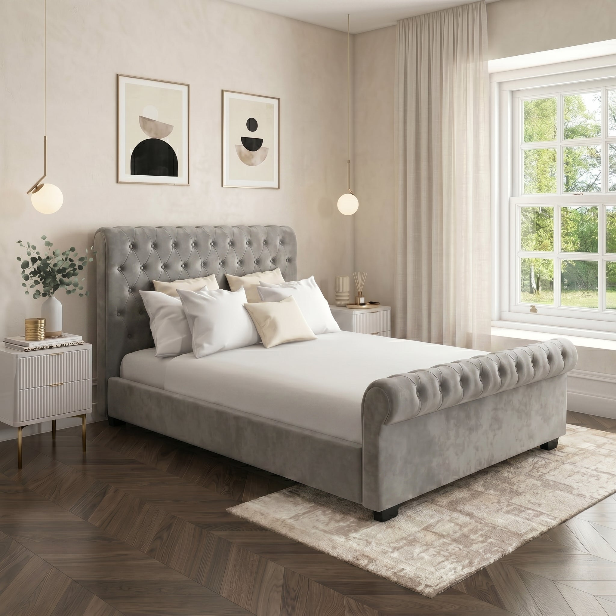 Elegant Modern Tufted Bed with Upholstered Frame