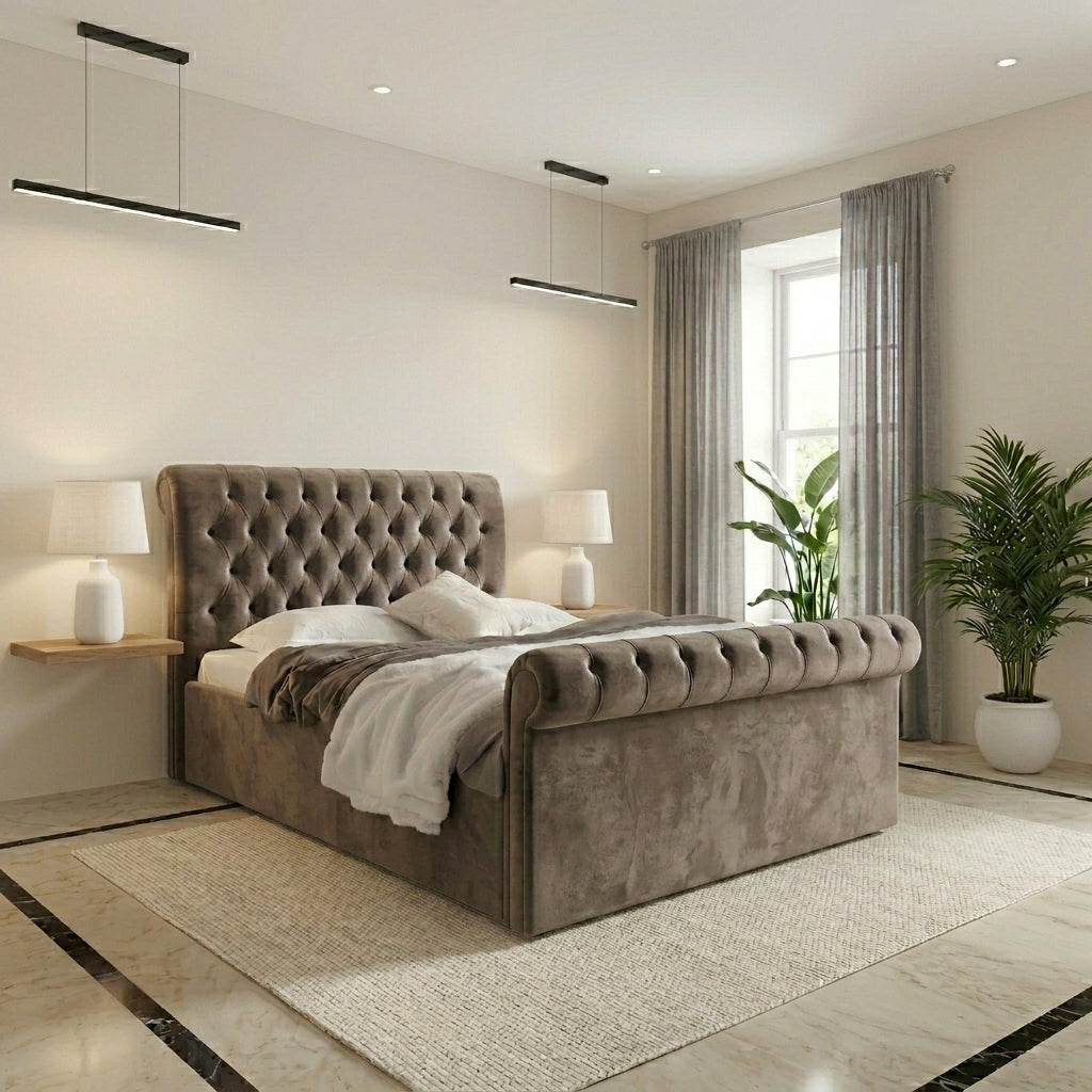 Luxurious Plush Velvet Upholstered Bed