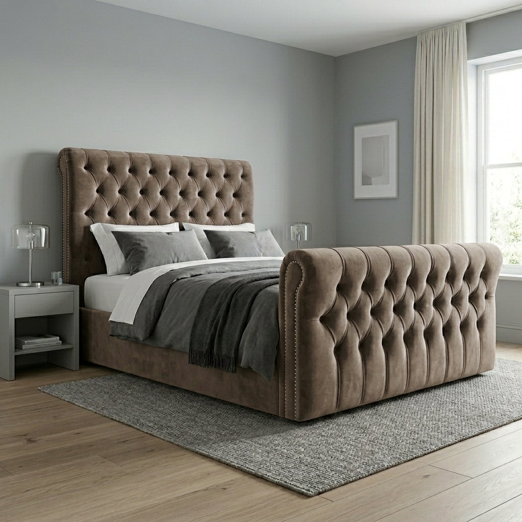 Luxurious Blue Velvet Tufted Bed Frame