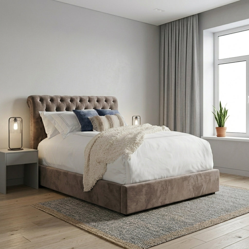 Elegant Modern Upholstered Bed with Tufted Headboard
