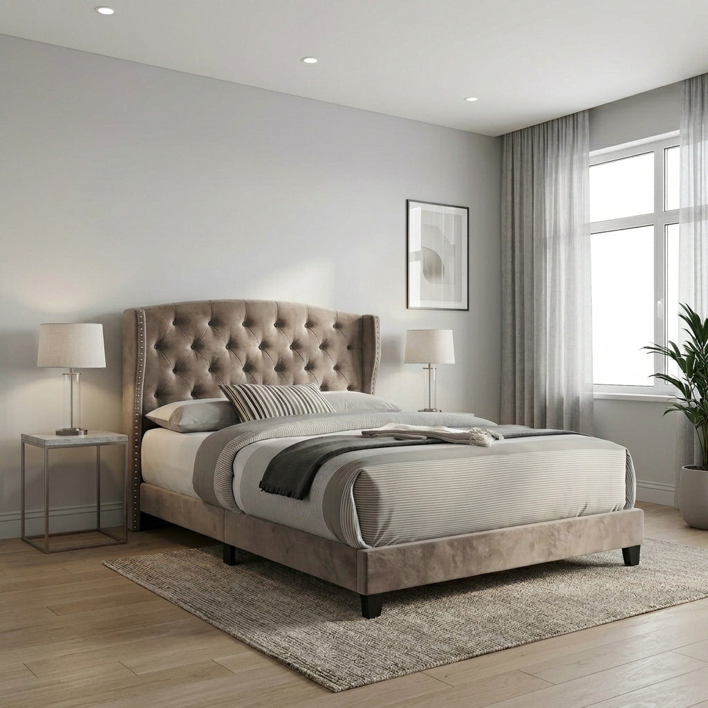 Elegant Modern Upholstered Bed with Tufted Headboard