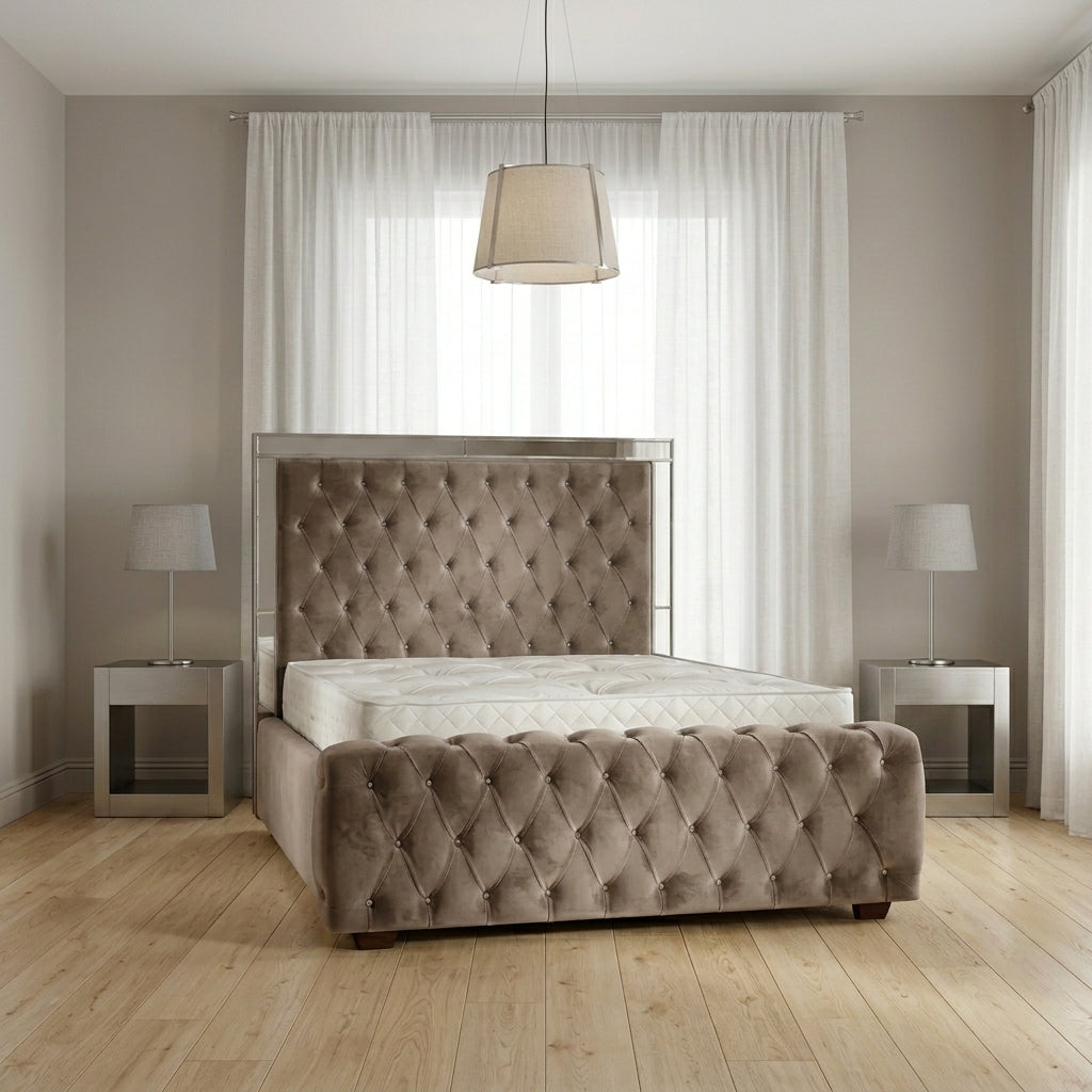 Elegance Mirror Bed Frame in Plush Velvet