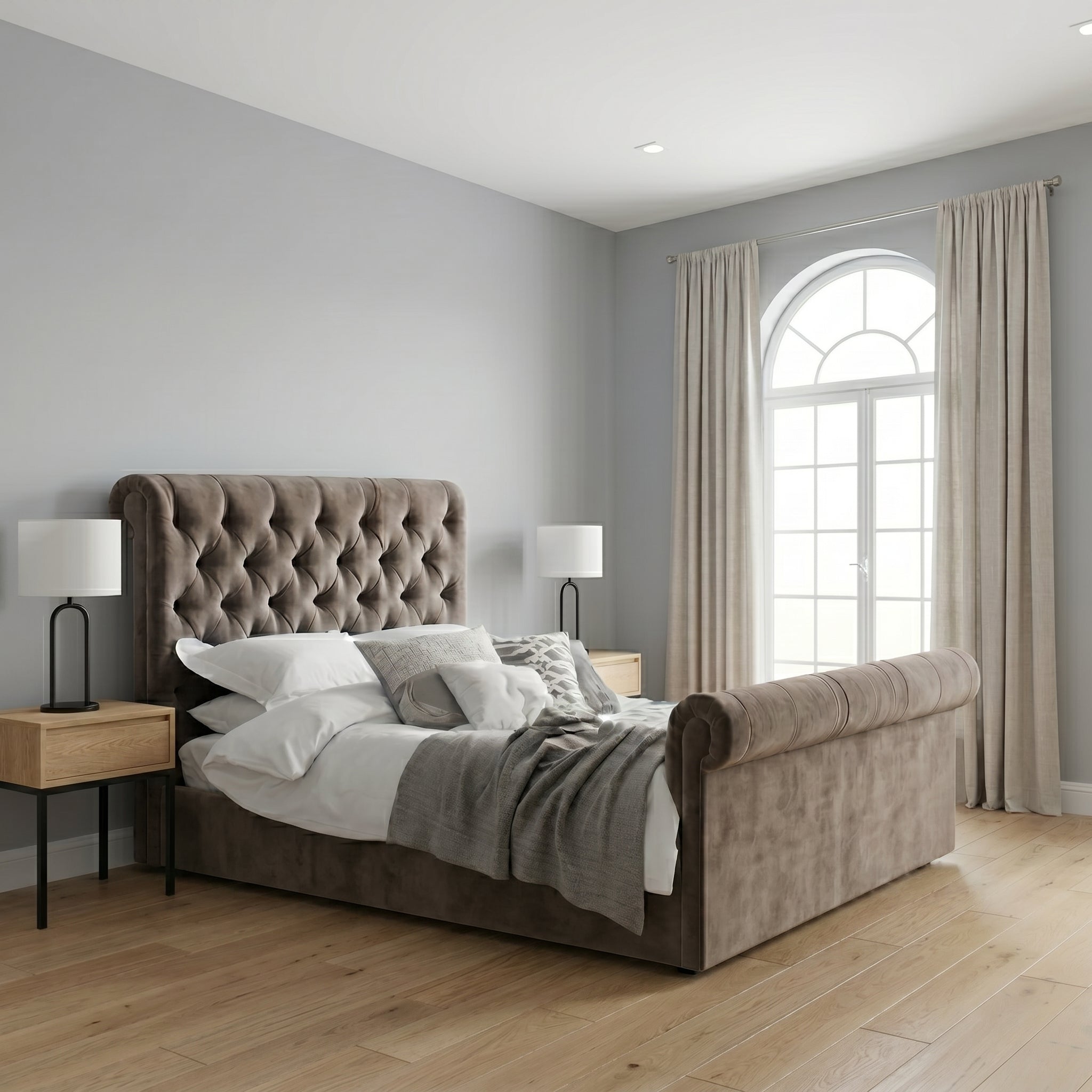 Chesterfield Cream Sleigh Bed King Size