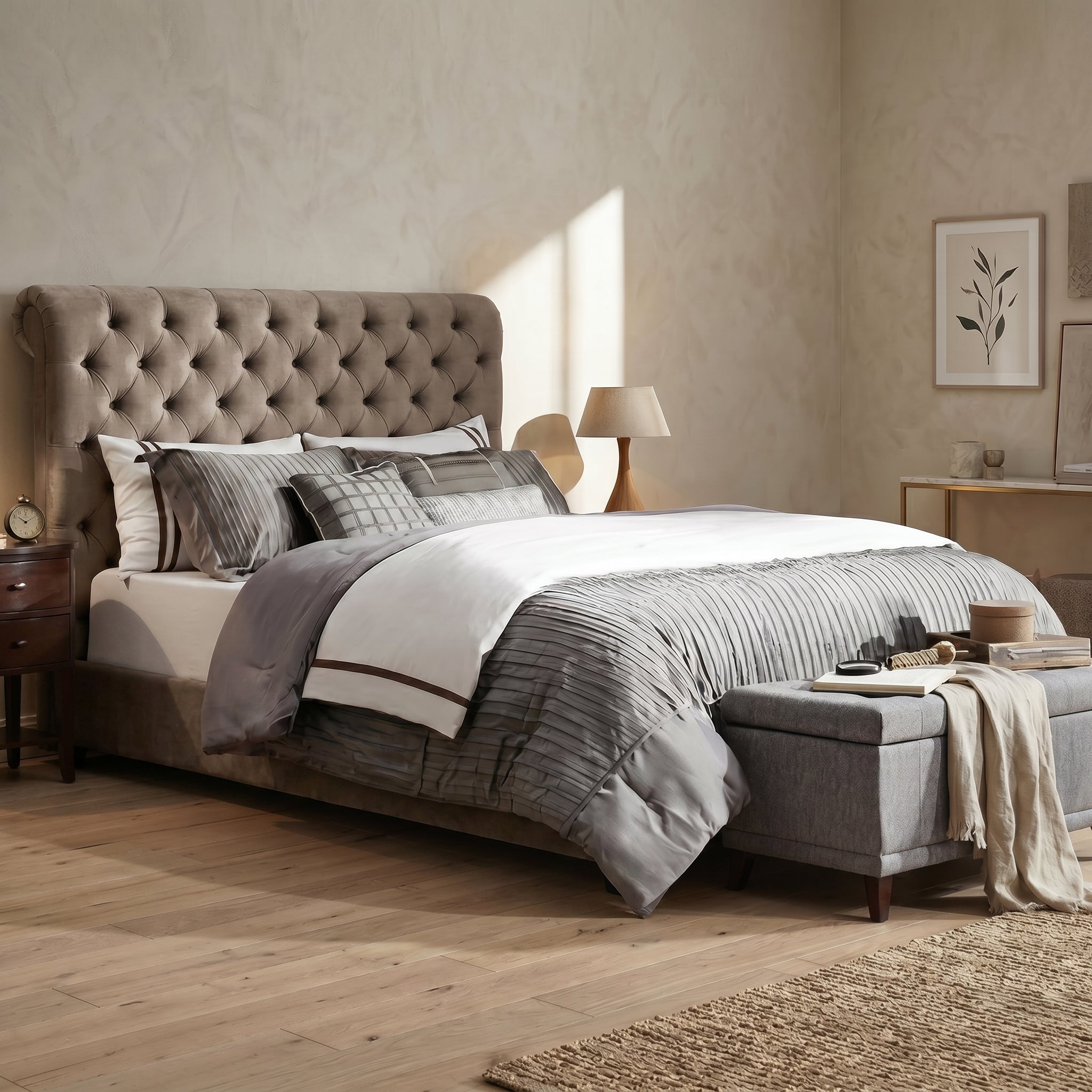 Chesterfield Cream Sleigh Bed King Size