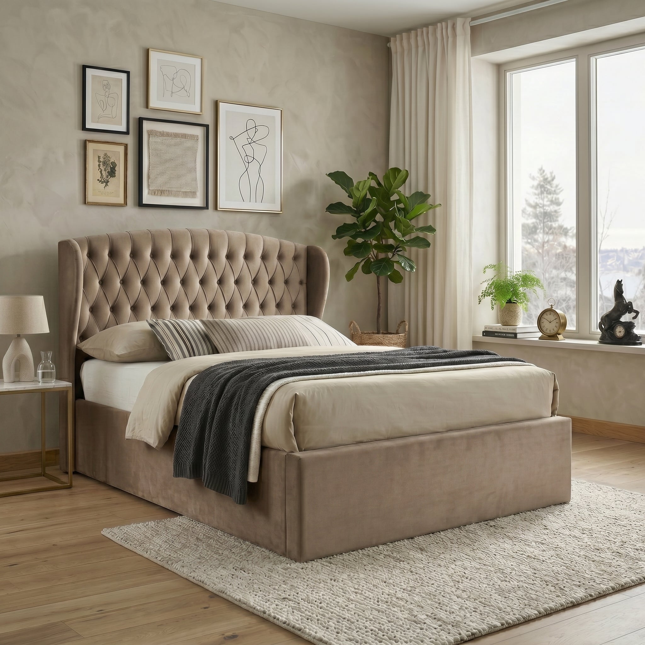 Elegant Blue Upholstered Ottoman Storage Bed